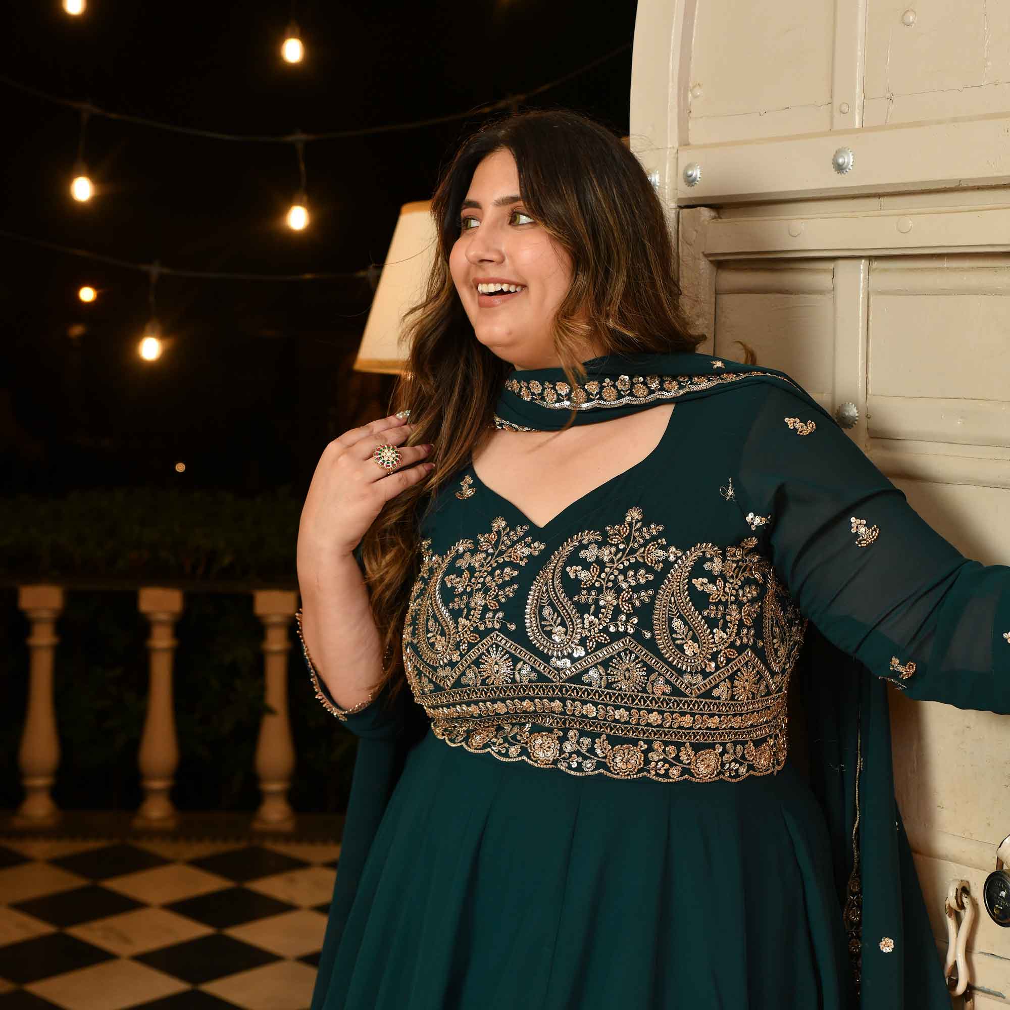 Shaam Suhani- Peacock Green Cutdana Embroidered Georgette Anarkali Set