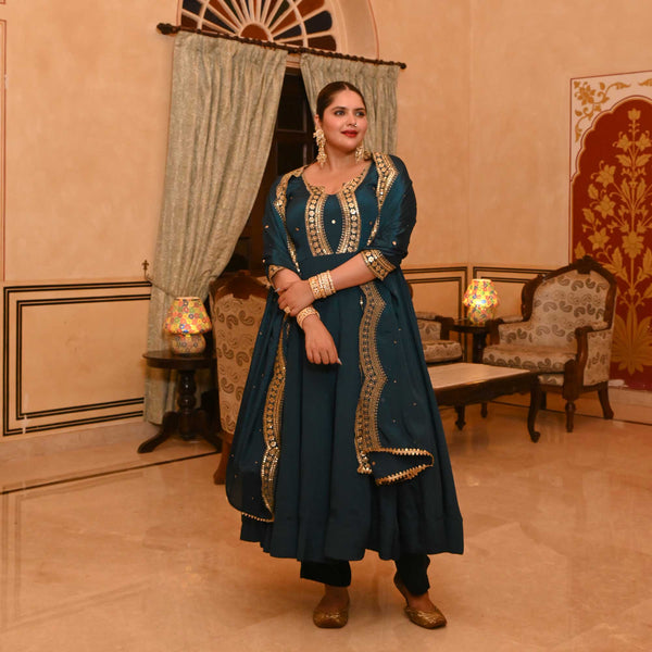 Teal & Dazzle Scalloped Sequin Anarkali