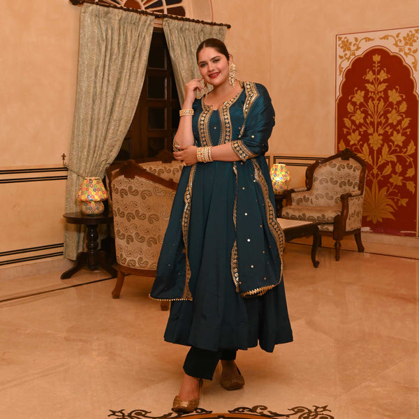Teal & Dazzle Scalloped Sequin Anarkali Set