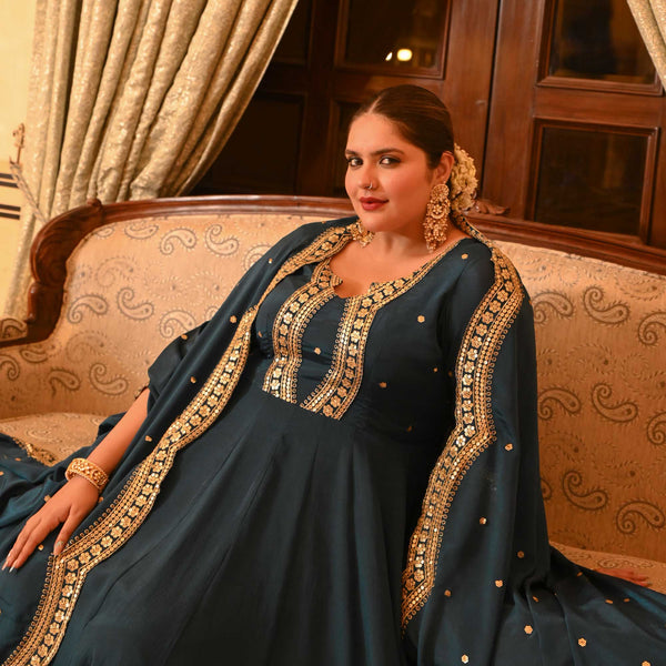 Teal & Dazzle Scalloped Sequin Anarkali