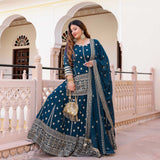 Prussian Blue Elegance Sequin Georgette Lehenga Set