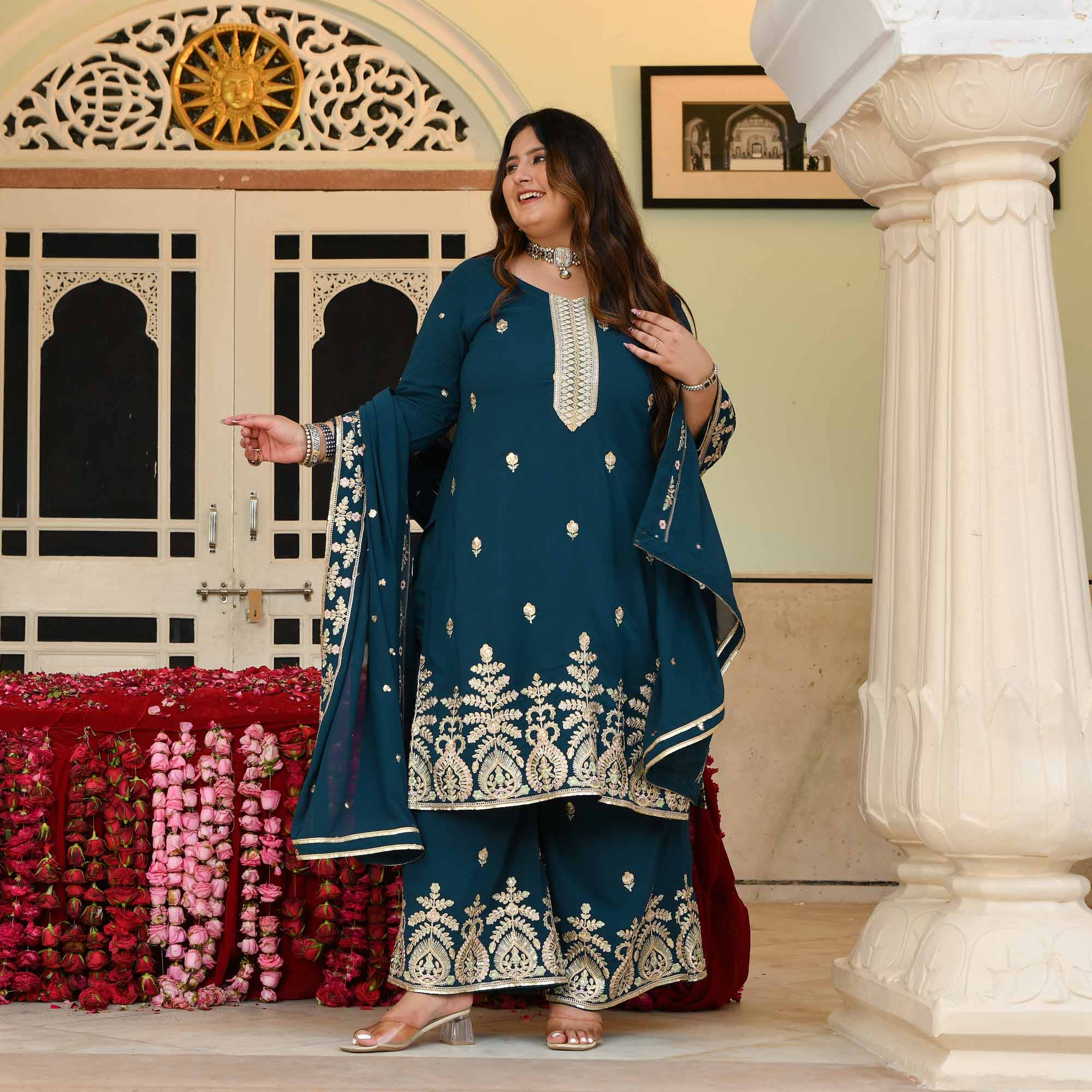 Shahi Tukda- Prussian Blue Embroidered Georgette Suit Set