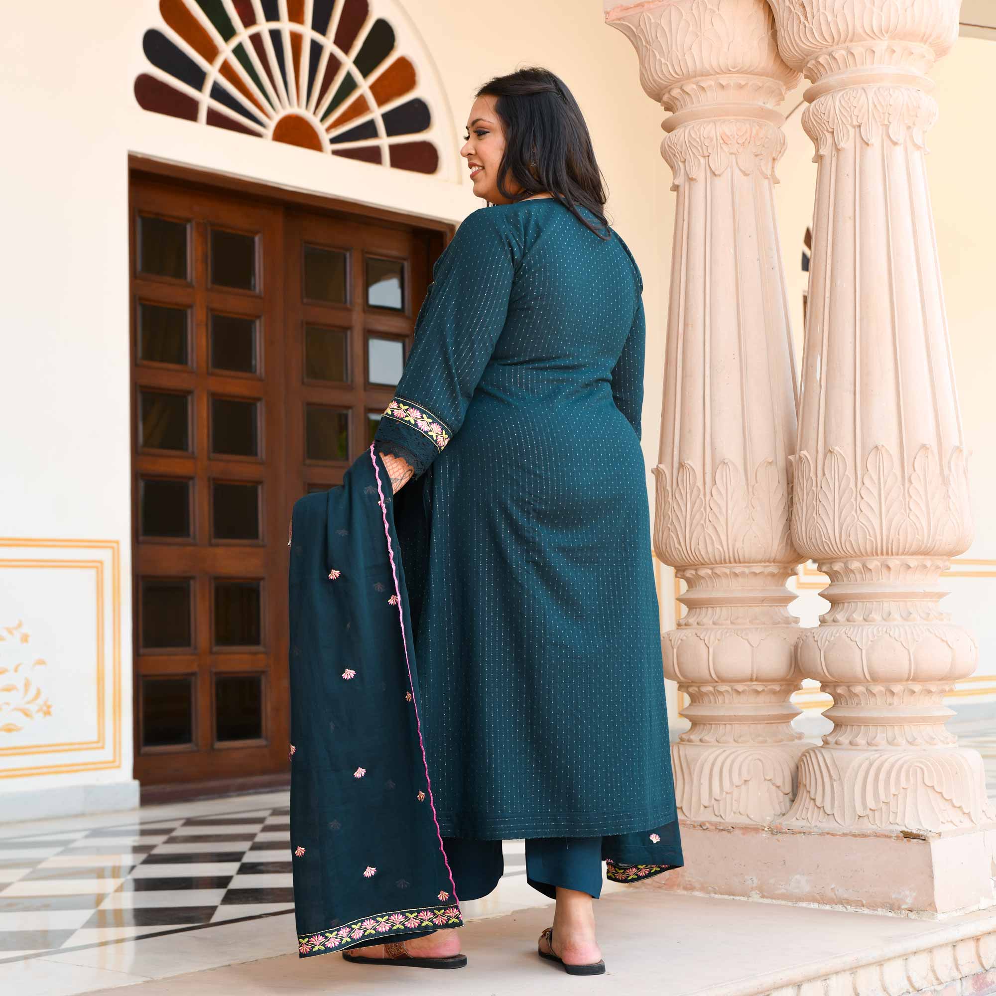 Empress Blue Schiffli Embroidered Cotton Suit Set
