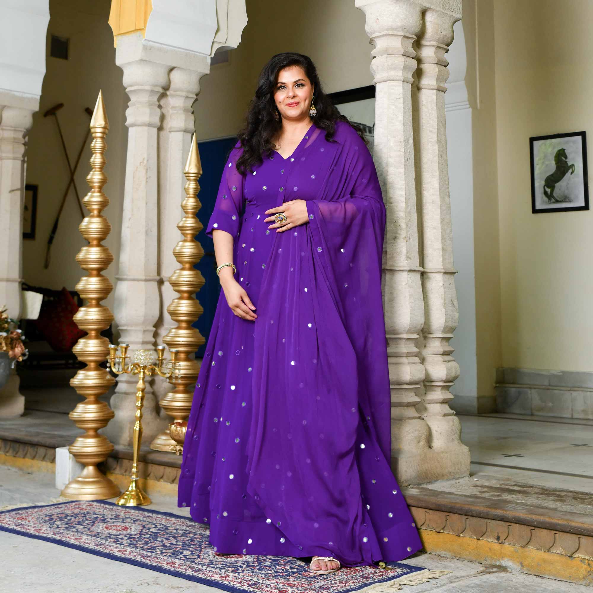 Majestic Purple Radiance Georgette Embroidered Anarkali Set