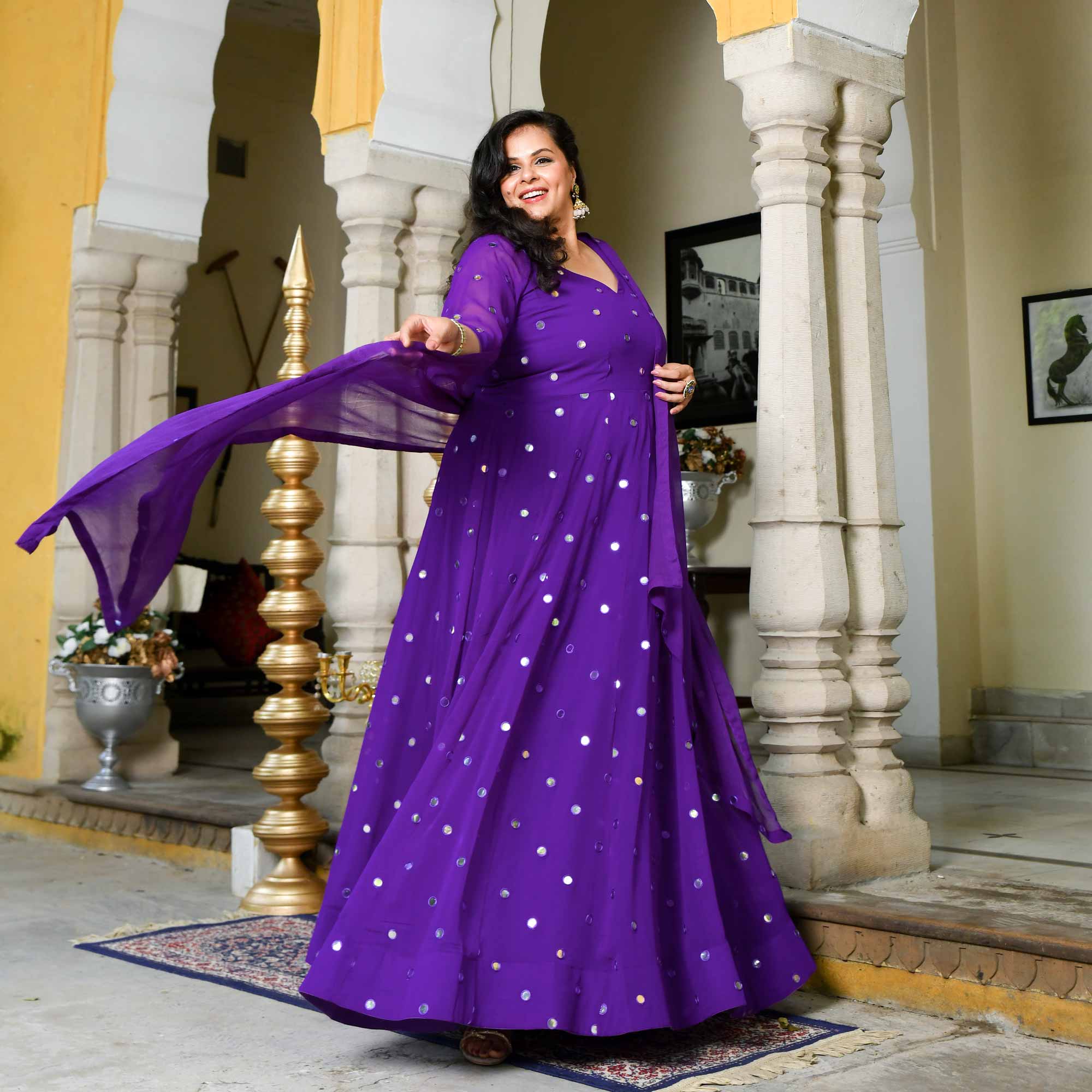 Majestic Purple Radiance Georgette Embroidered Anarkali Set