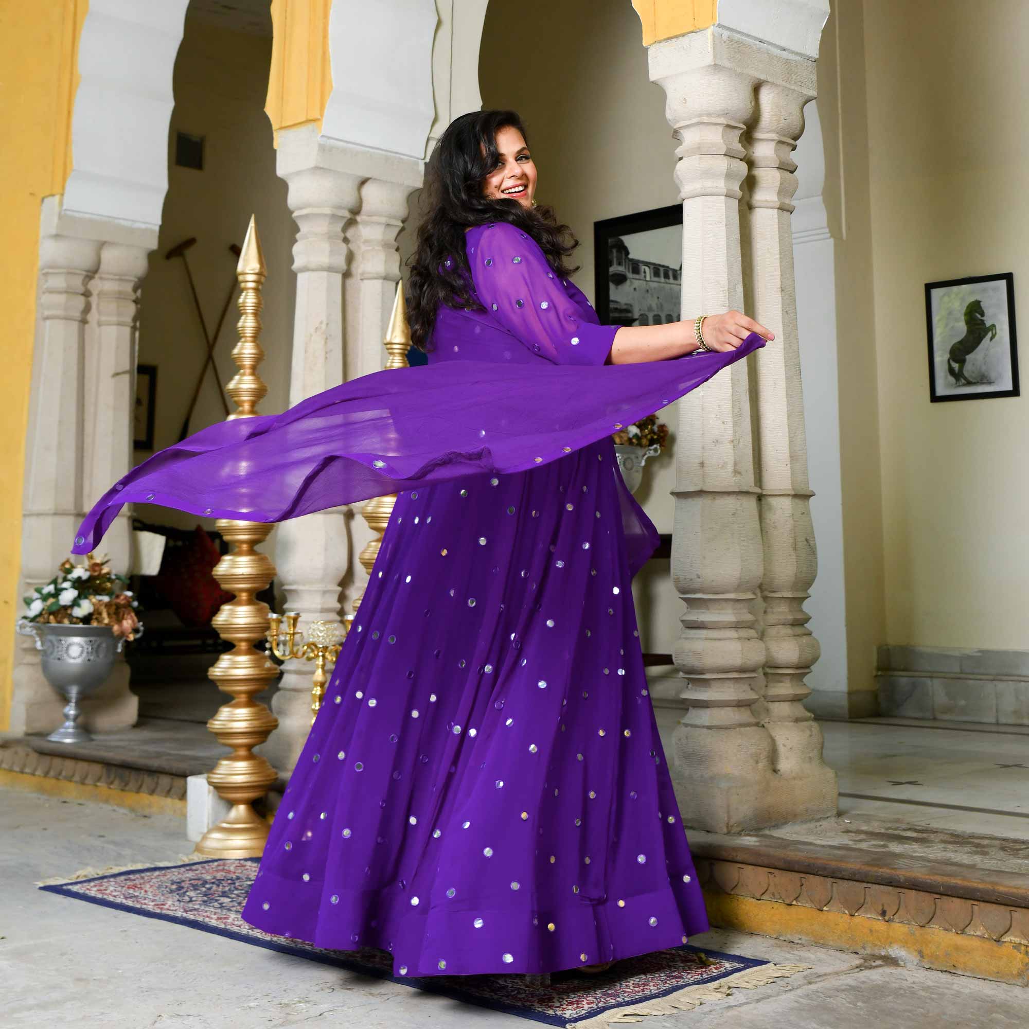 Majestic Purple Radiance Georgette Embroidered Anarkali Set