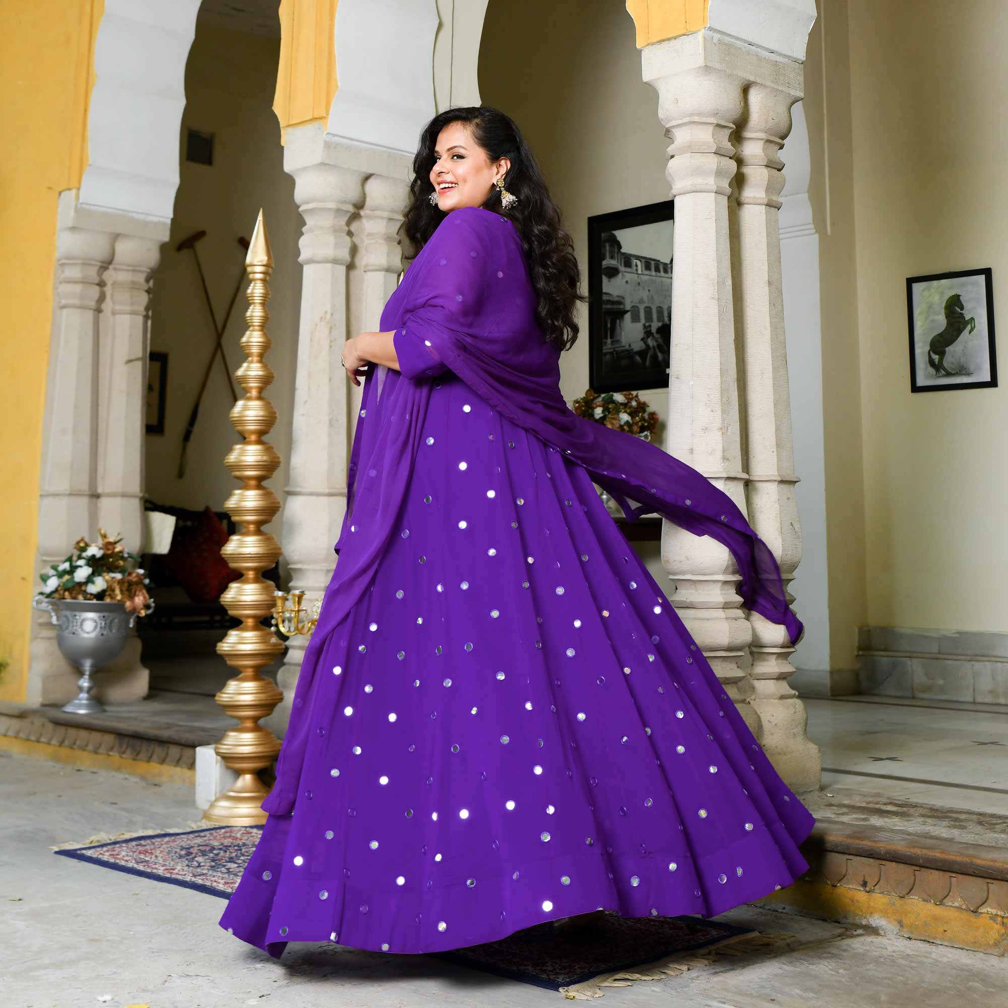 Majestic Purple Radiance Georgette Embroidered Anarkali Set