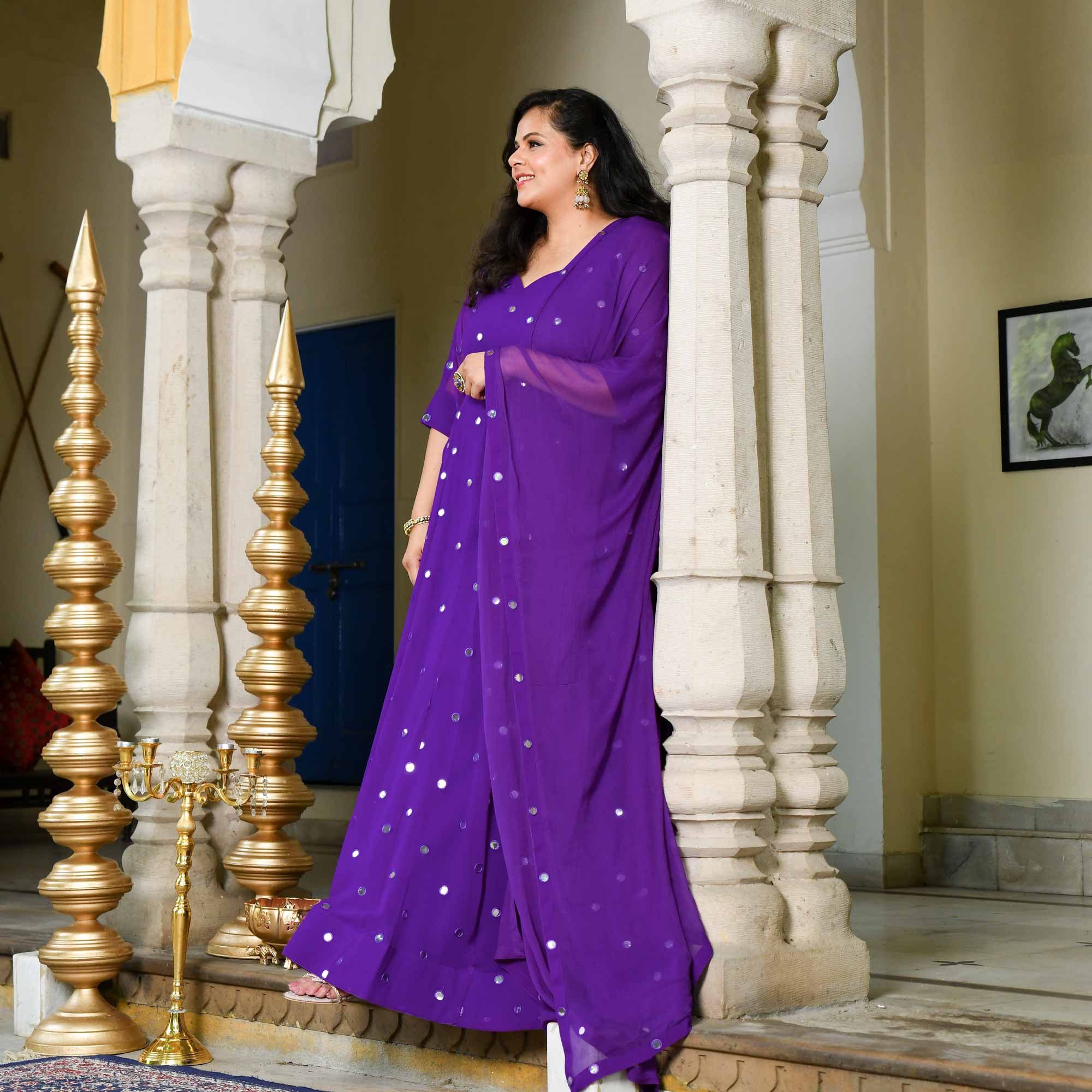 Majestic Purple Radiance Georgette Embroidered Anarkali Set