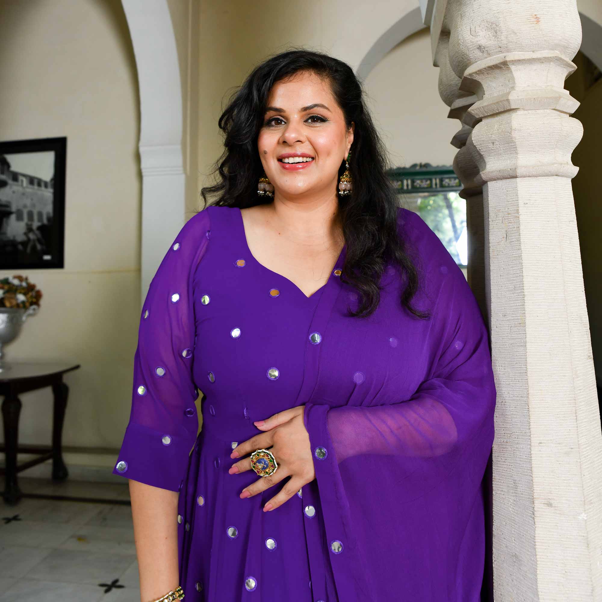 Majestic Purple Radiance Georgette Embroidered Anarkali Set