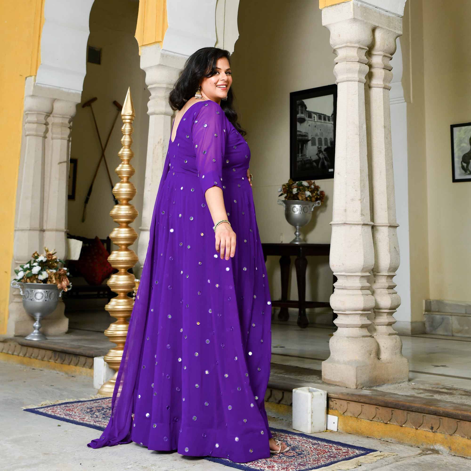 Majestic Purple Radiance Georgette Embroidered Anarkali Set