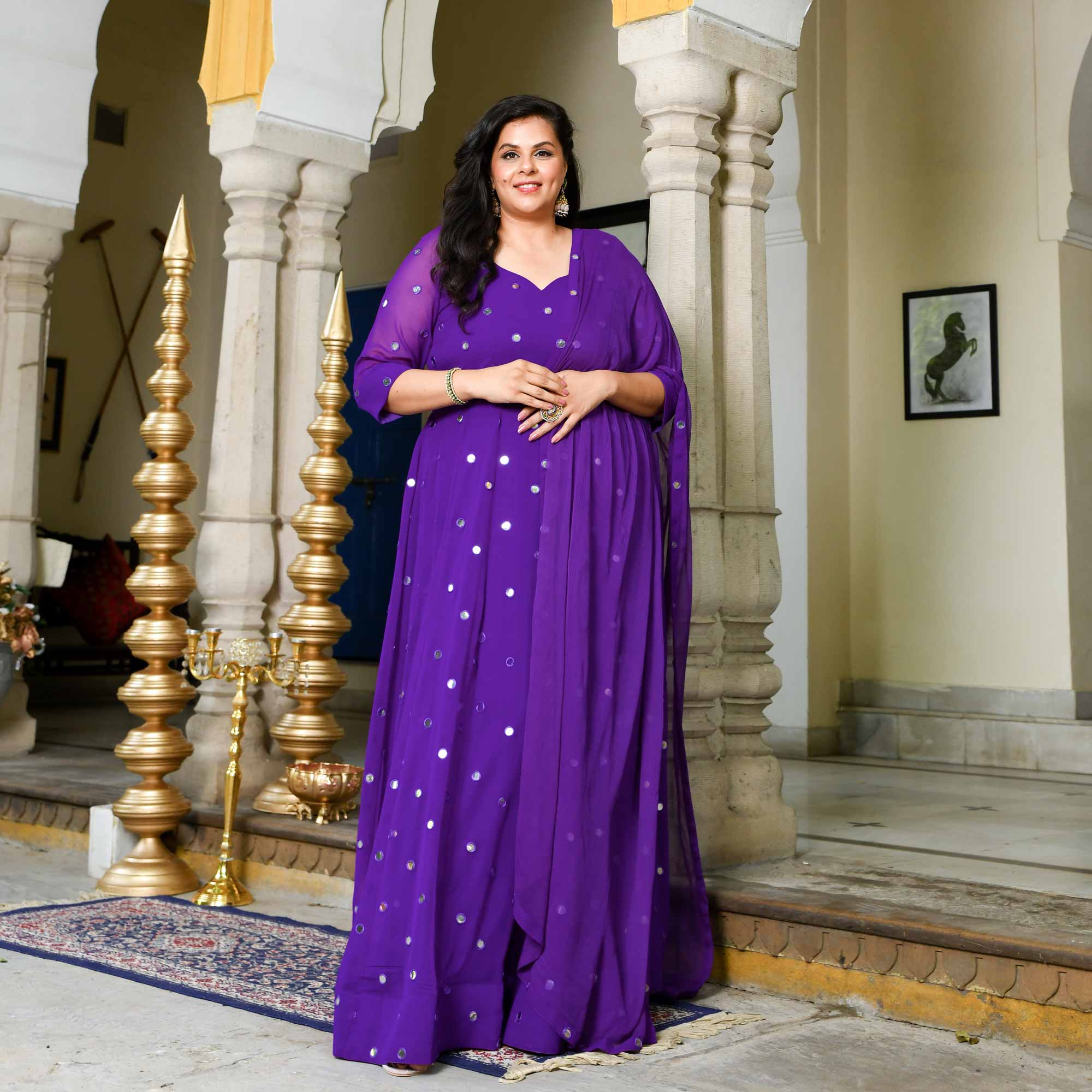 Majestic Purple Radiance Georgette Embroidered Anarkali Set
