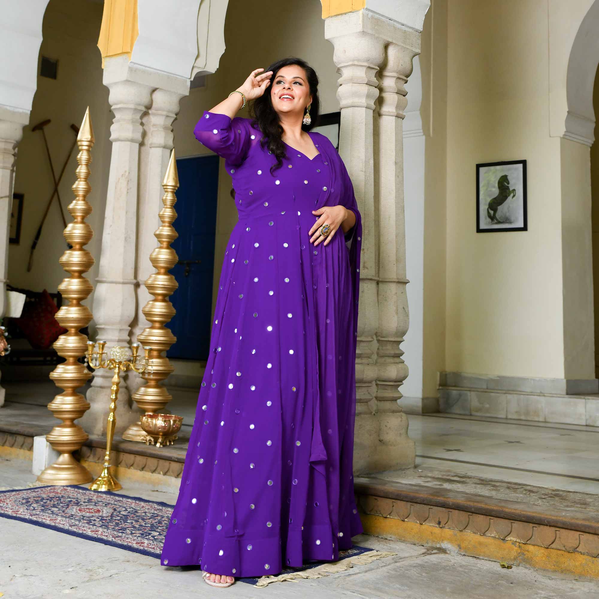 Majestic Purple Radiance Georgette Embroidered Anarkali Set