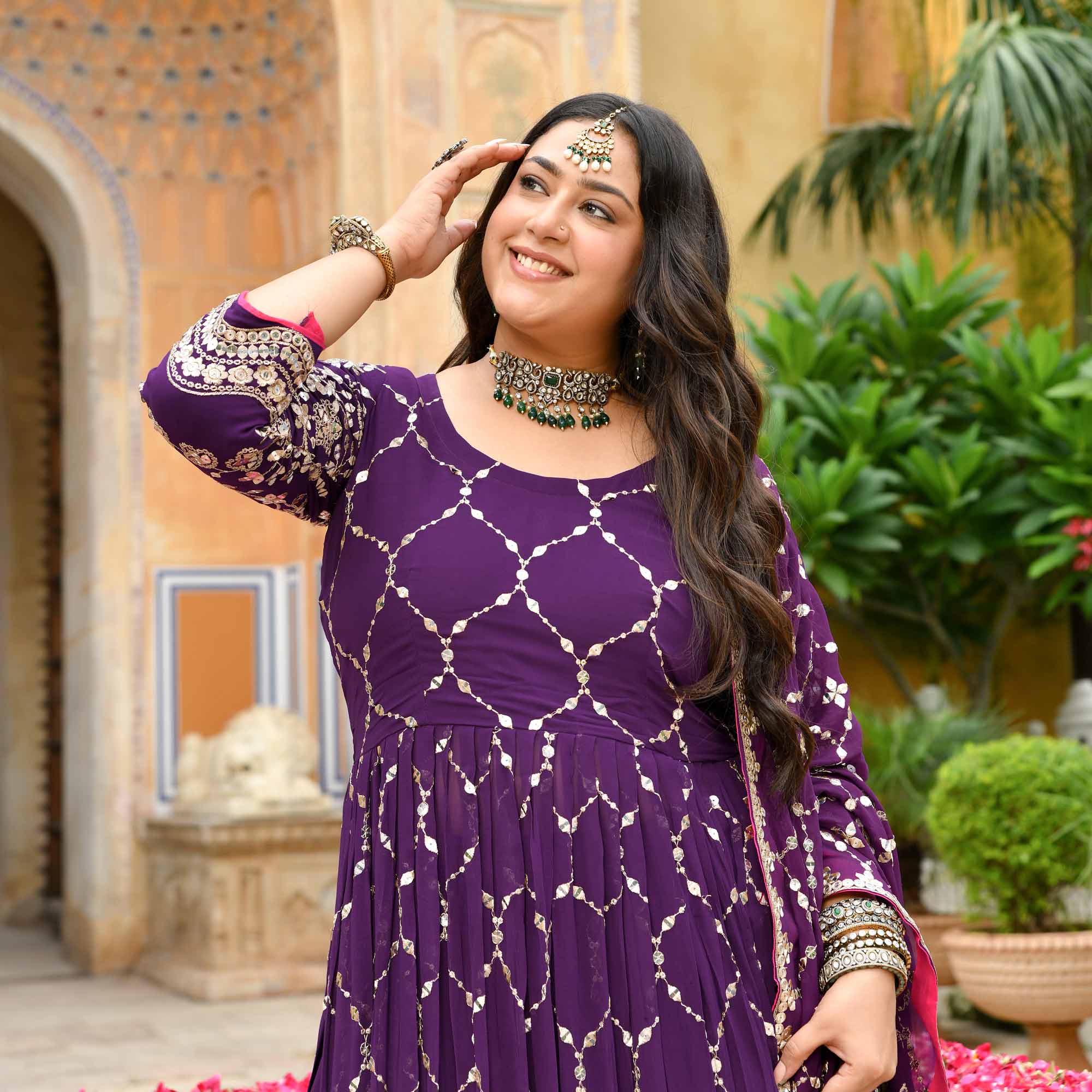 Jugnu - Purple Sequin Embroidery Pure Georgette Anarkali Lehenga Set