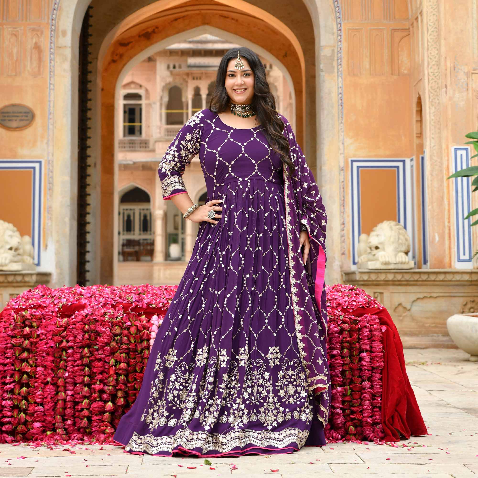 Jugnu - Purple Sequin Embroidery Pure Georgette Anarkali Lehenga Set