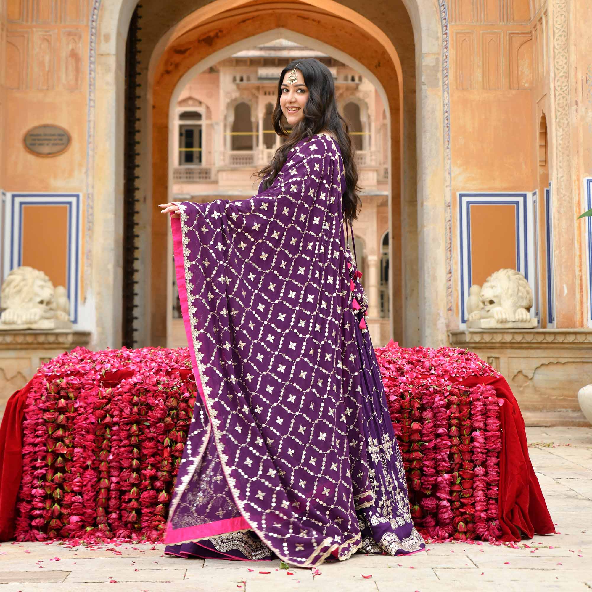 Jugnu - Purple Sequin Embroidery Pure Georgette Anarkali Lehenga Set
