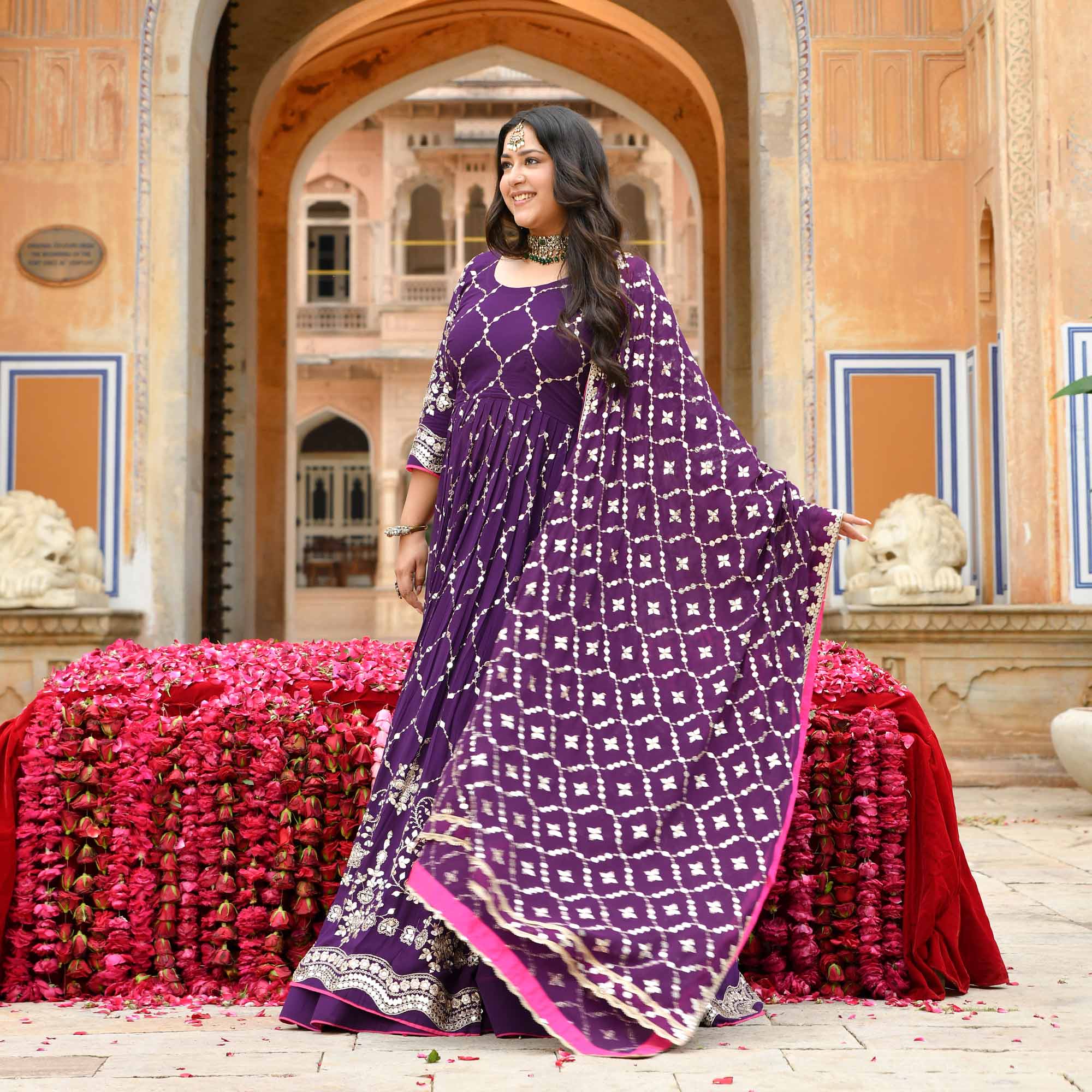 Jugnu - Purple Sequin Embroidery Pure Georgette Anarkali Lehenga Set
