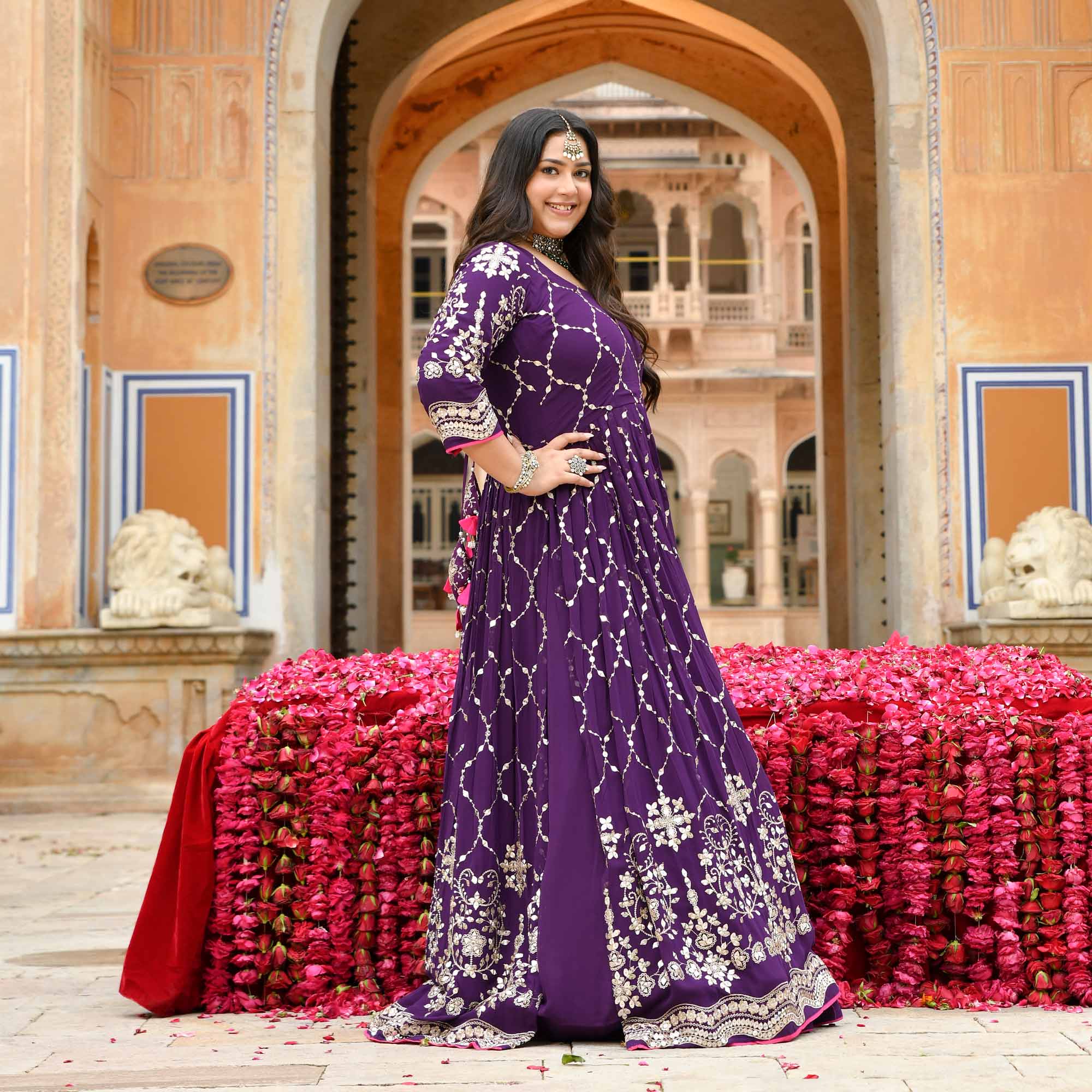 Jugnu - Purple Sequin Embroidery Pure Georgette Anarkali Lehenga Set