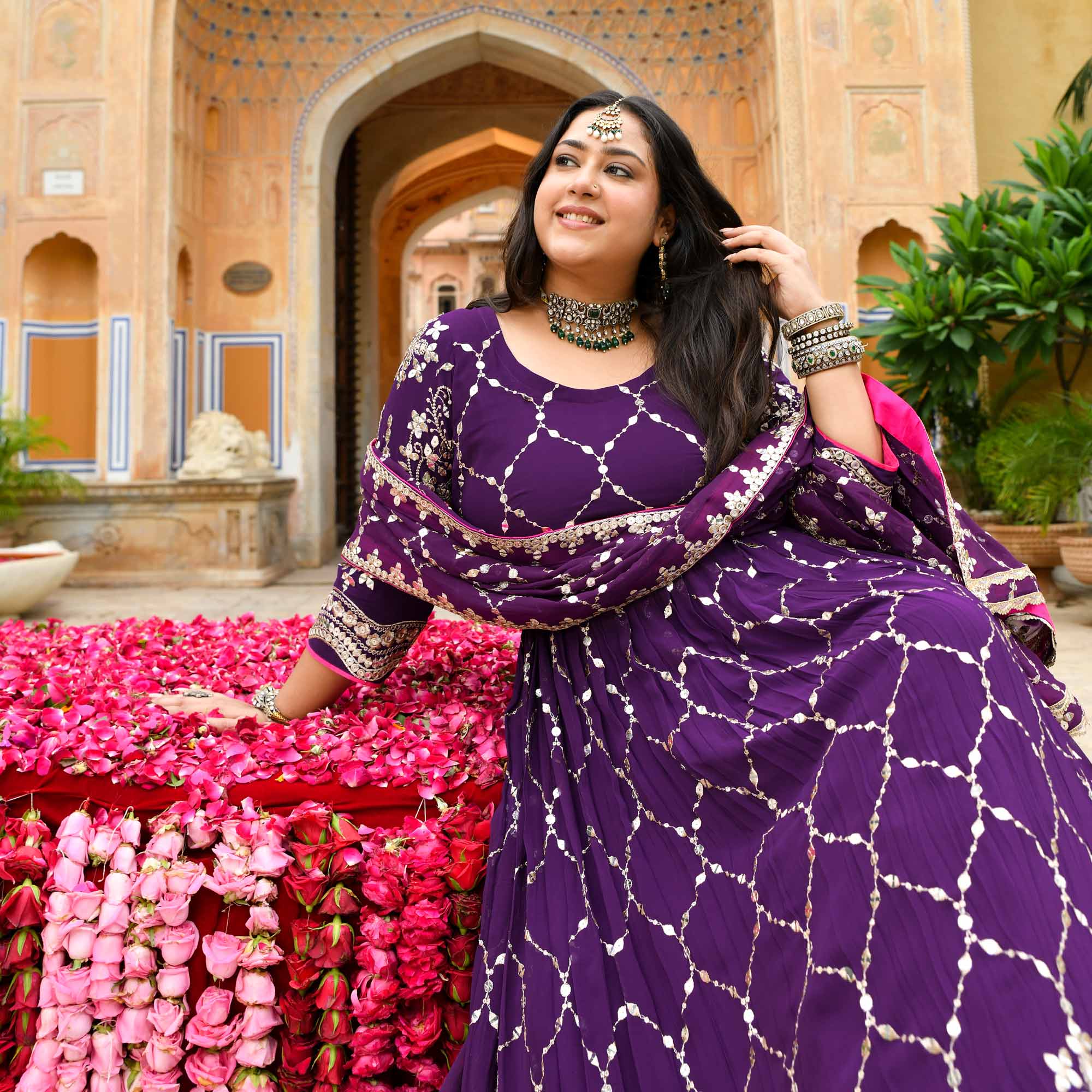 Jugnu - Purple Sequin Embroidery Pure Georgette Anarkali Lehenga Set