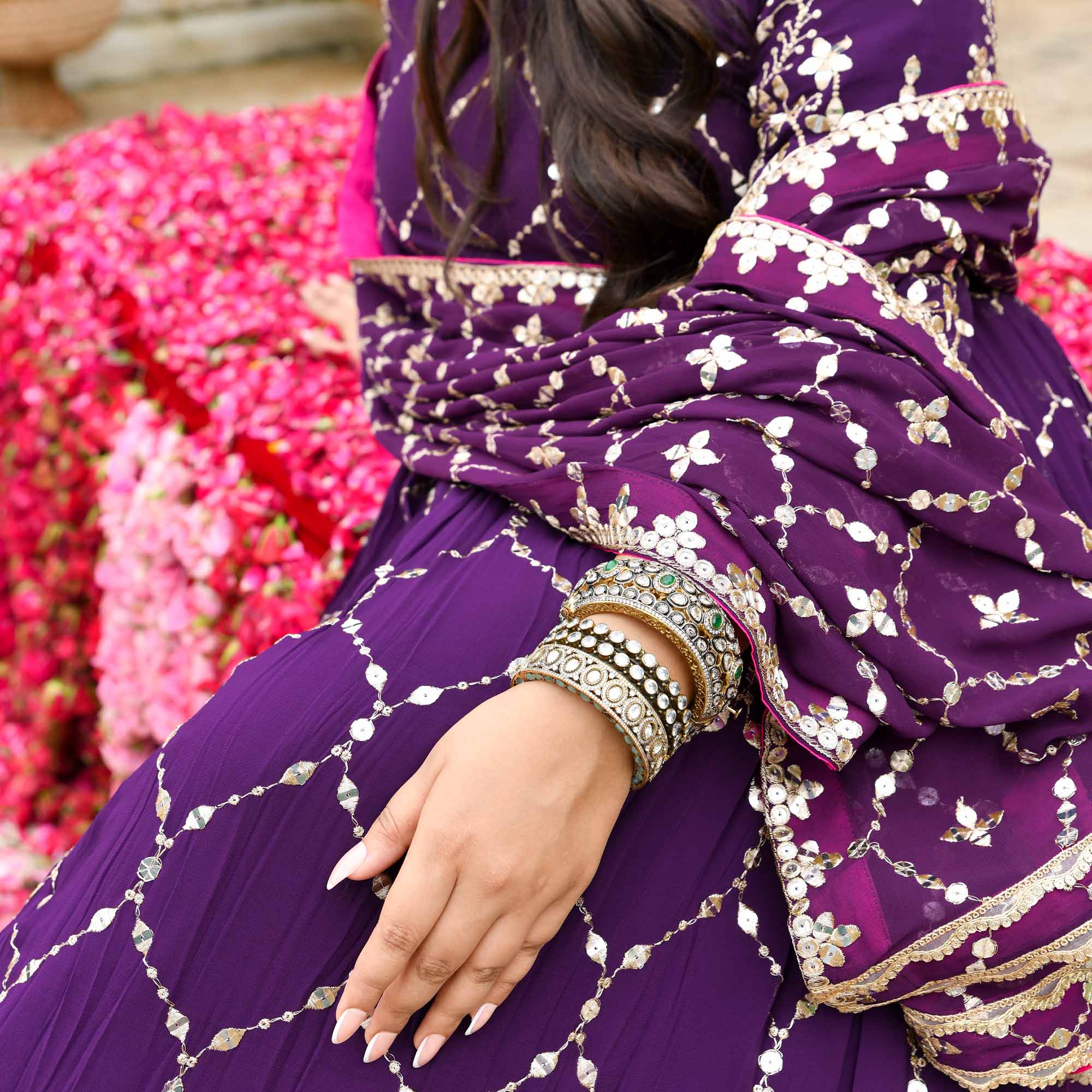 Jugnu - Purple Sequin Embroidery Pure Georgette Anarkali Lehenga Set