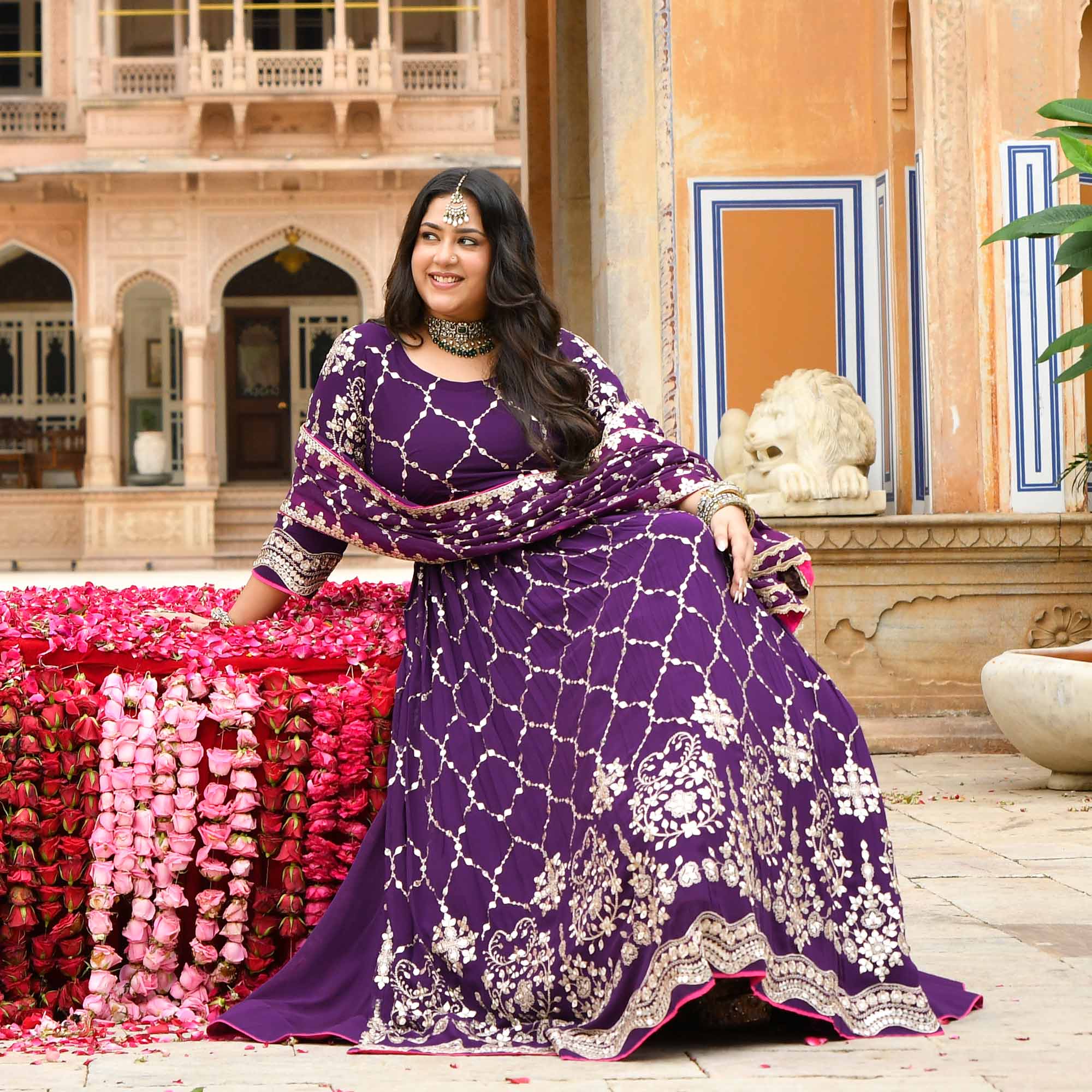 Jugnu - Purple Sequin Embroidery Pure Georgette Anarkali Lehenga Set