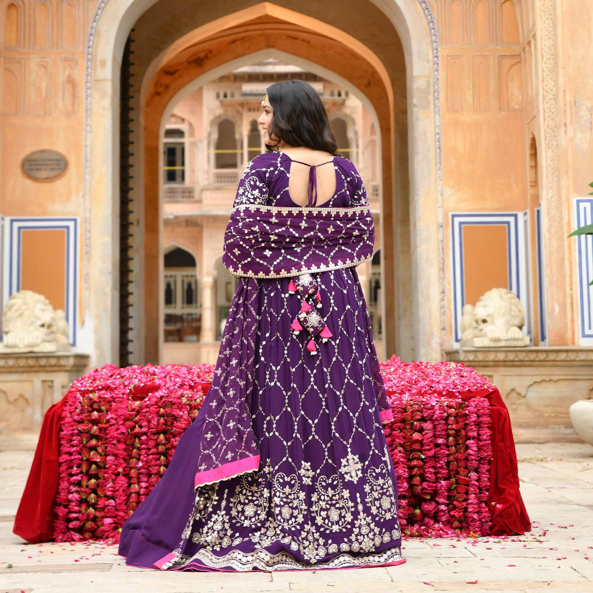 Jugnu - Purple Sequin Embroidery Pure Georgette Anarkali Lehenga Set