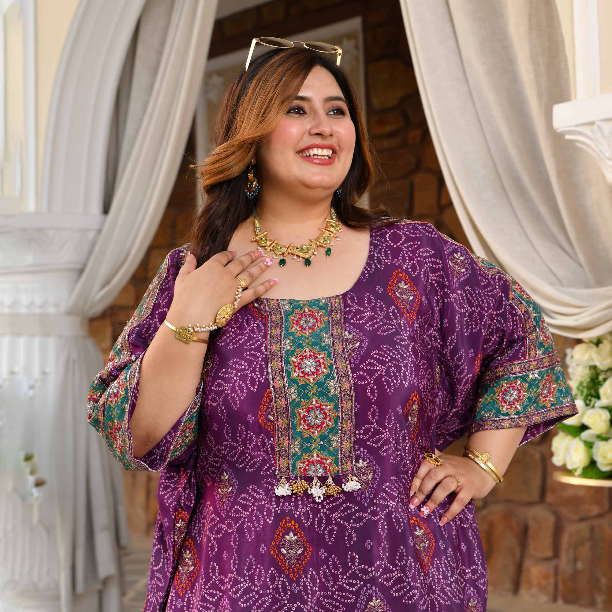 Bikaner- Deep Purple Fusion Bandhani Pure Crepe Co-Ord Set