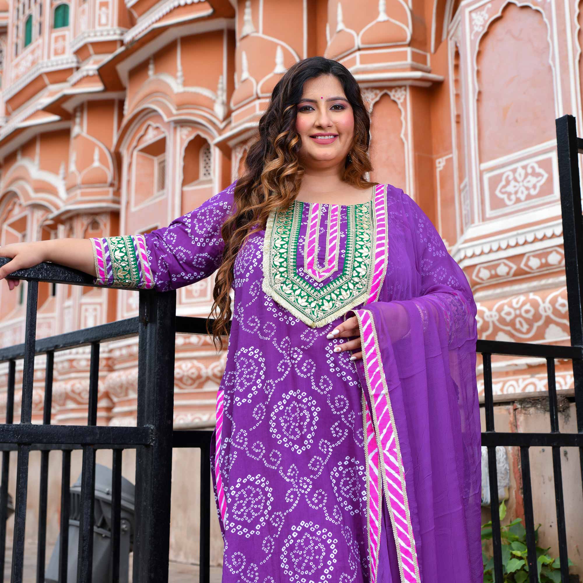 Ambarsariya - Purple Bandhani Cotton Gota Suit set