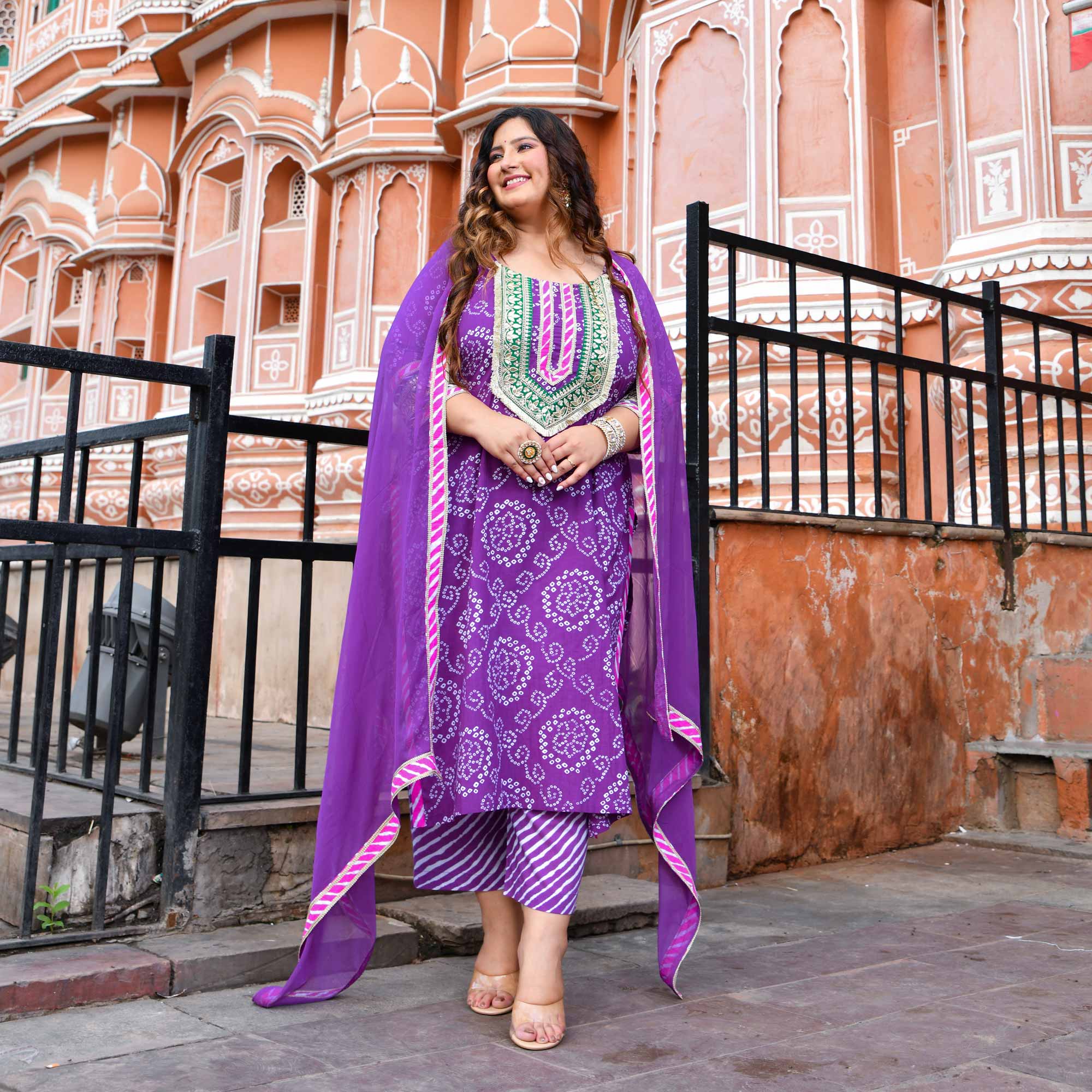 Ambarsariya - Purple Bandhani Cotton Gota Suit set