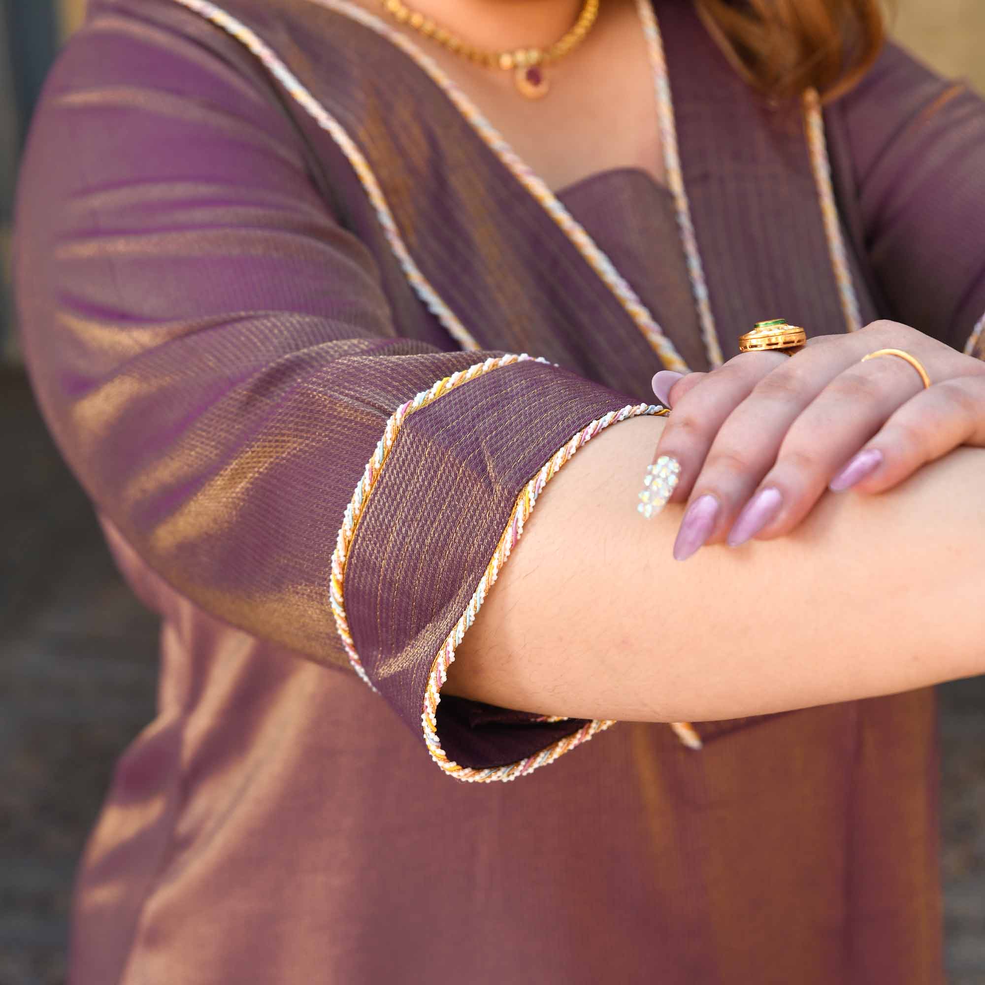 Anjeer- Deep Purple Viscose Tissue A-line Pleated Kurta