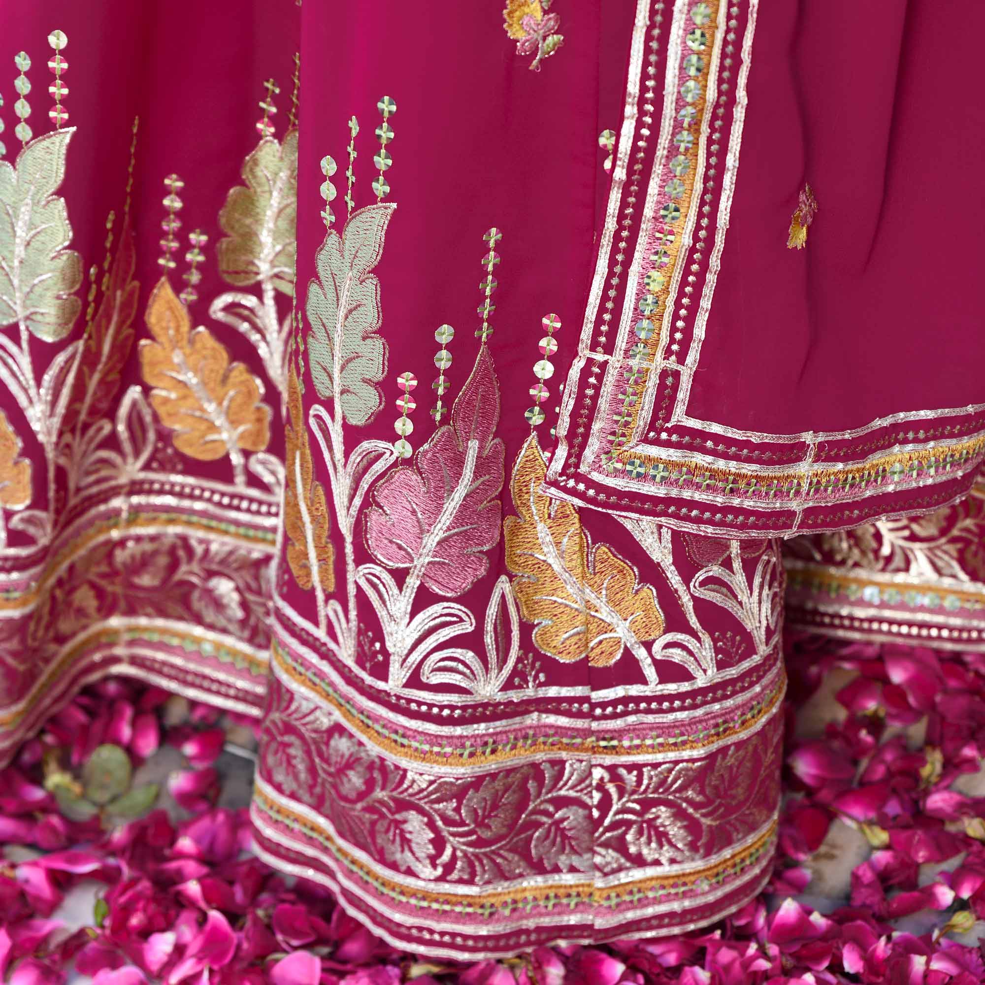 Butterflies- Rani Pink Thread & Gota Embroidered Georgette Anarkali Set