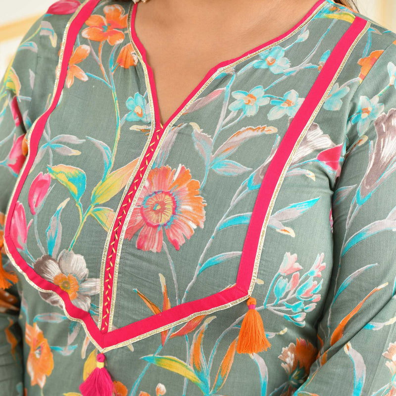 Sage Green Floral Tassel Co-ord set