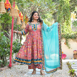 Crushed Cherry Bloom Handblock Printed Cotton Anarkali