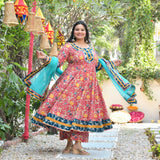 Crushed Cherry Bloom Handblock Printed Cotton Anarkali