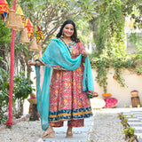 Crushed Cherry Bloom Handblock Printed Cotton Anarkali
