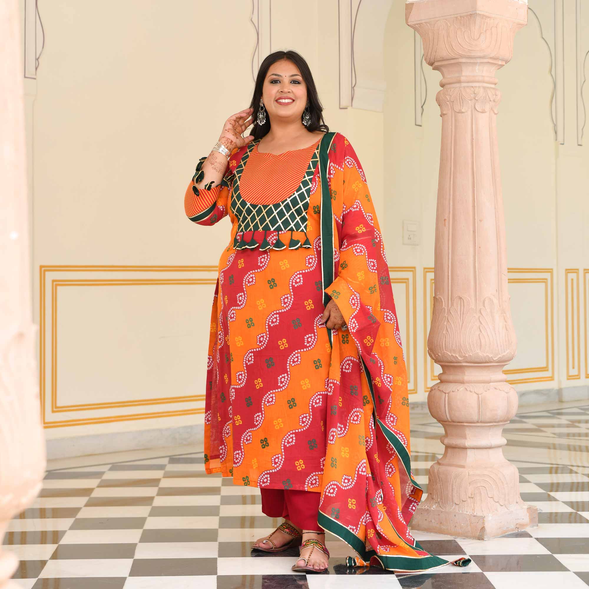 Sunheri Tarang Bandhani Cotton Kurta