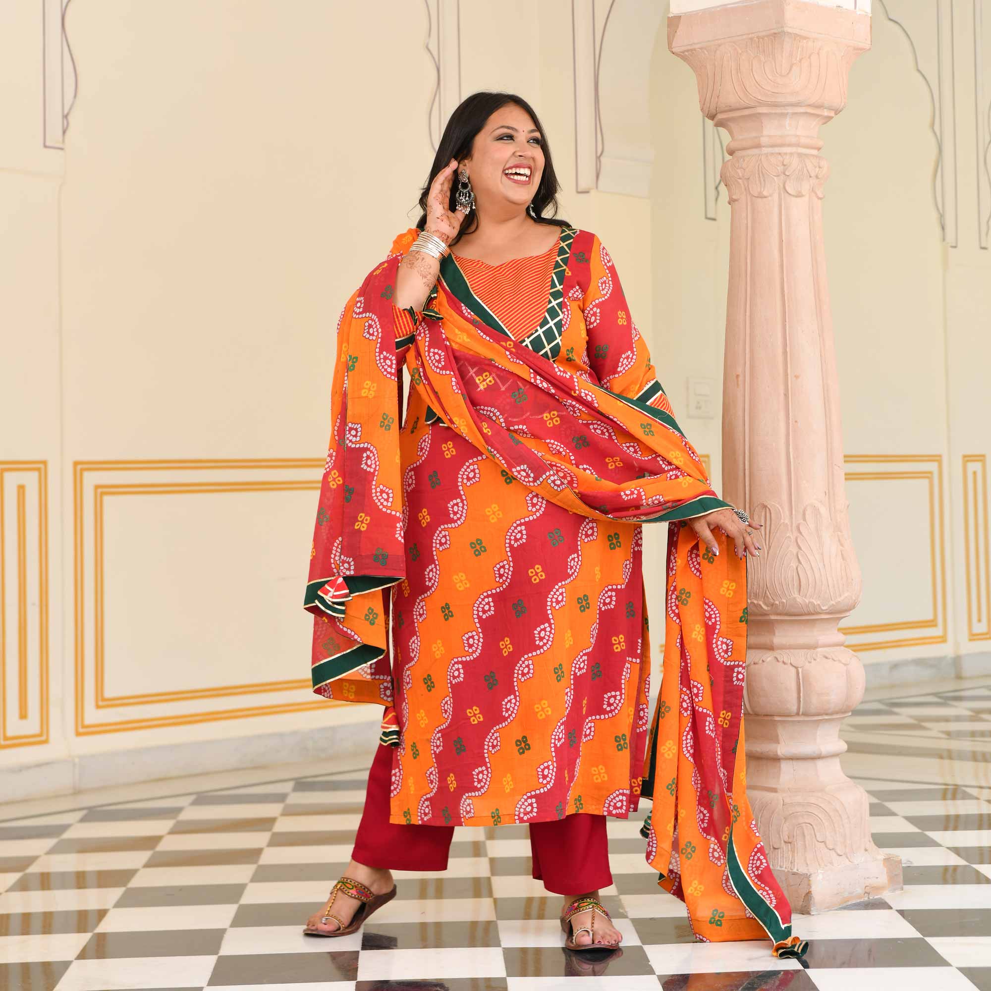 Sunheri Tarang Bandhani Cotton Suit Set