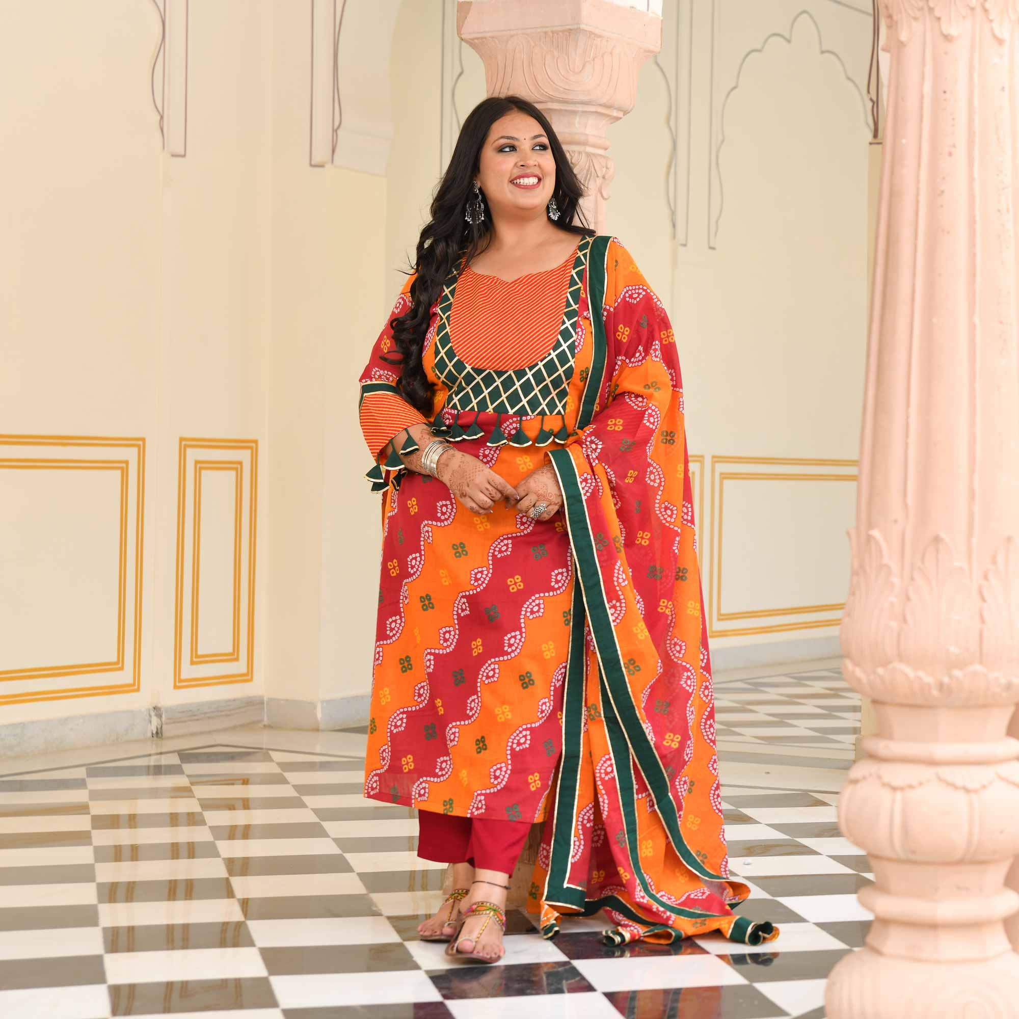 Sunheri Tarang Bandhani Cotton Suit Set