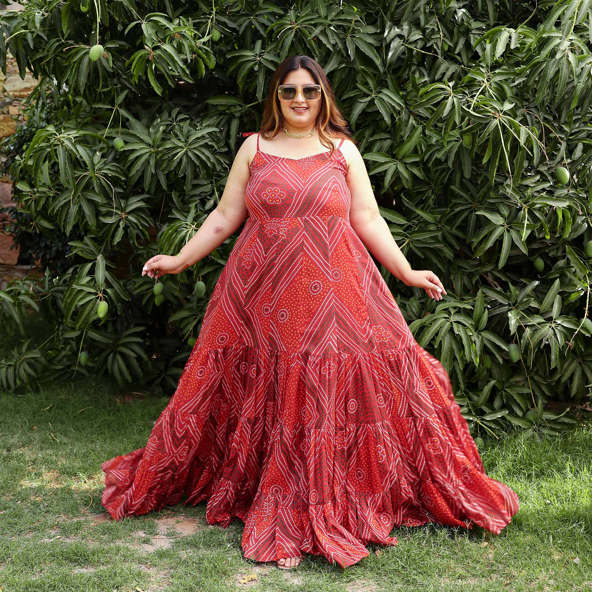 Scarlet Swril Bandhani Tiered Dress