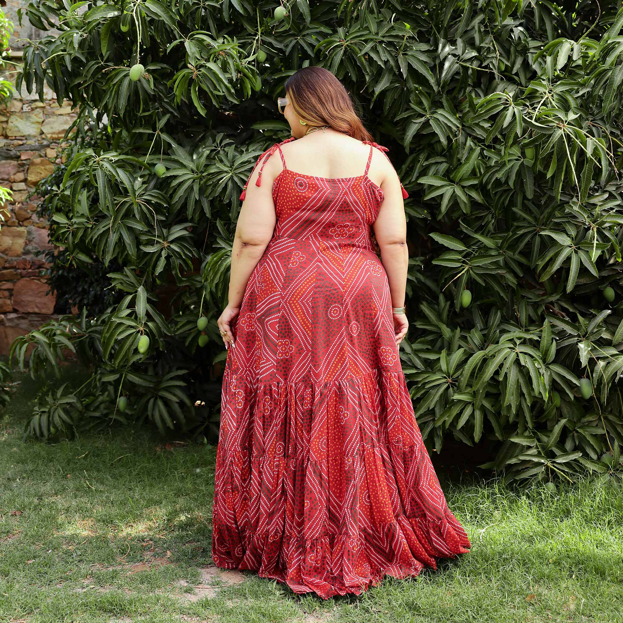 Scarlet Swril Bandhani Tiered Dress