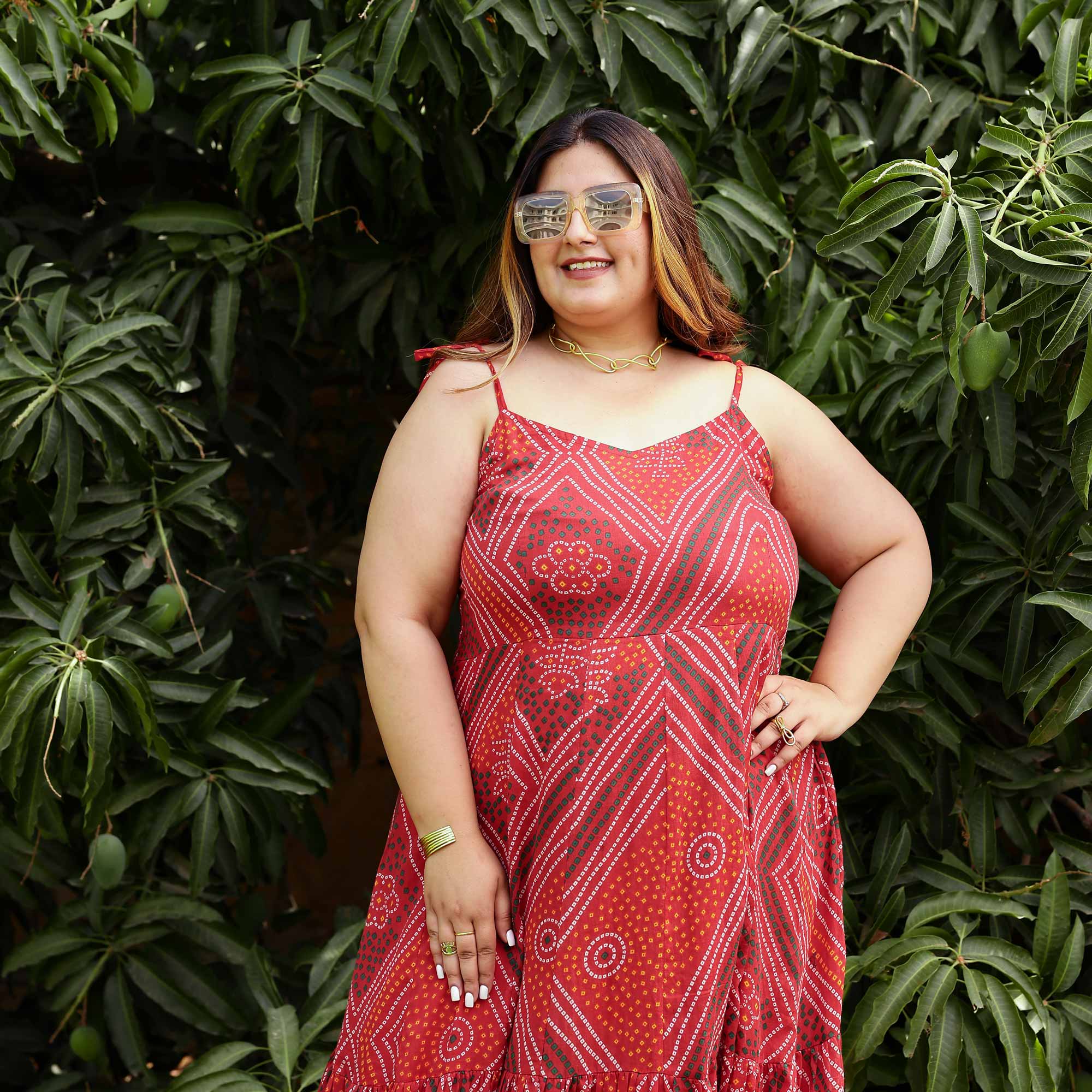 Scarlet Swril Bandhani Tiered Dress