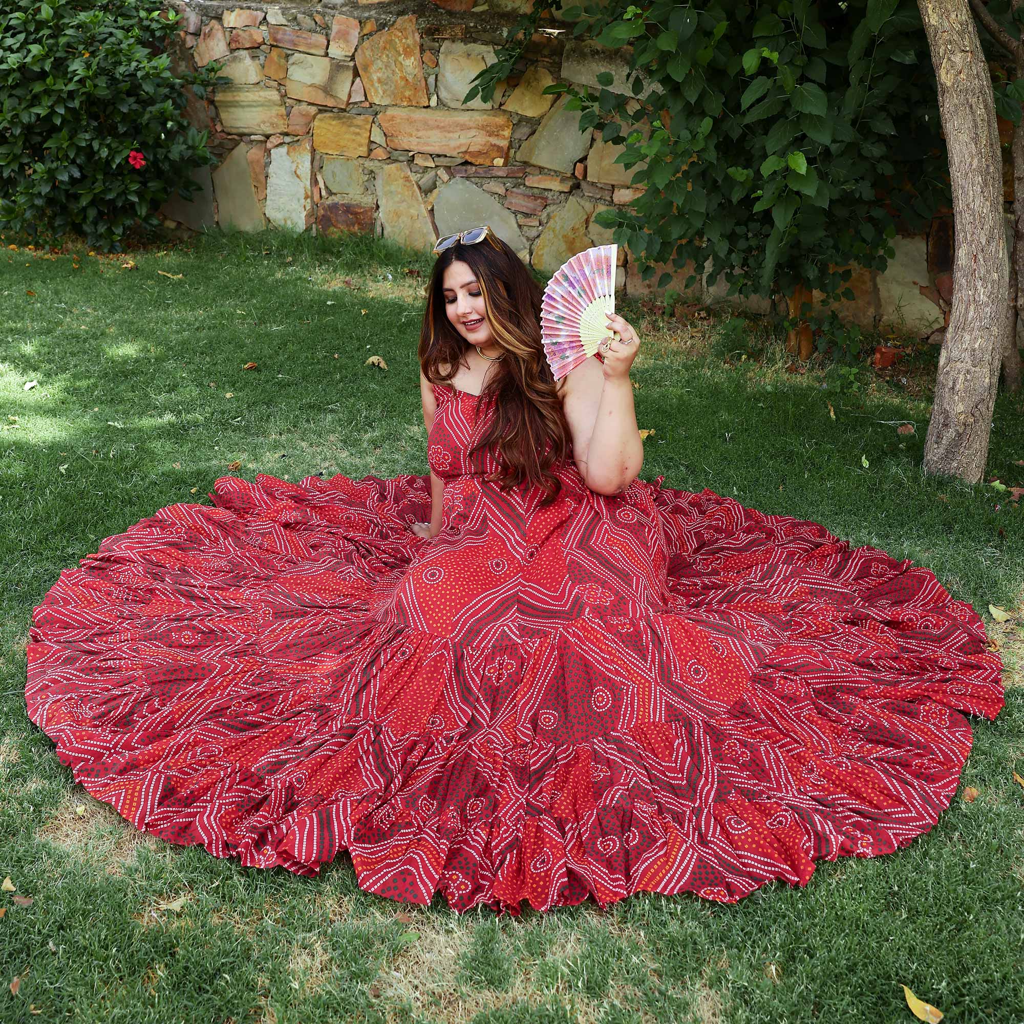 Scarlet Swril Bandhani Tiered Dress