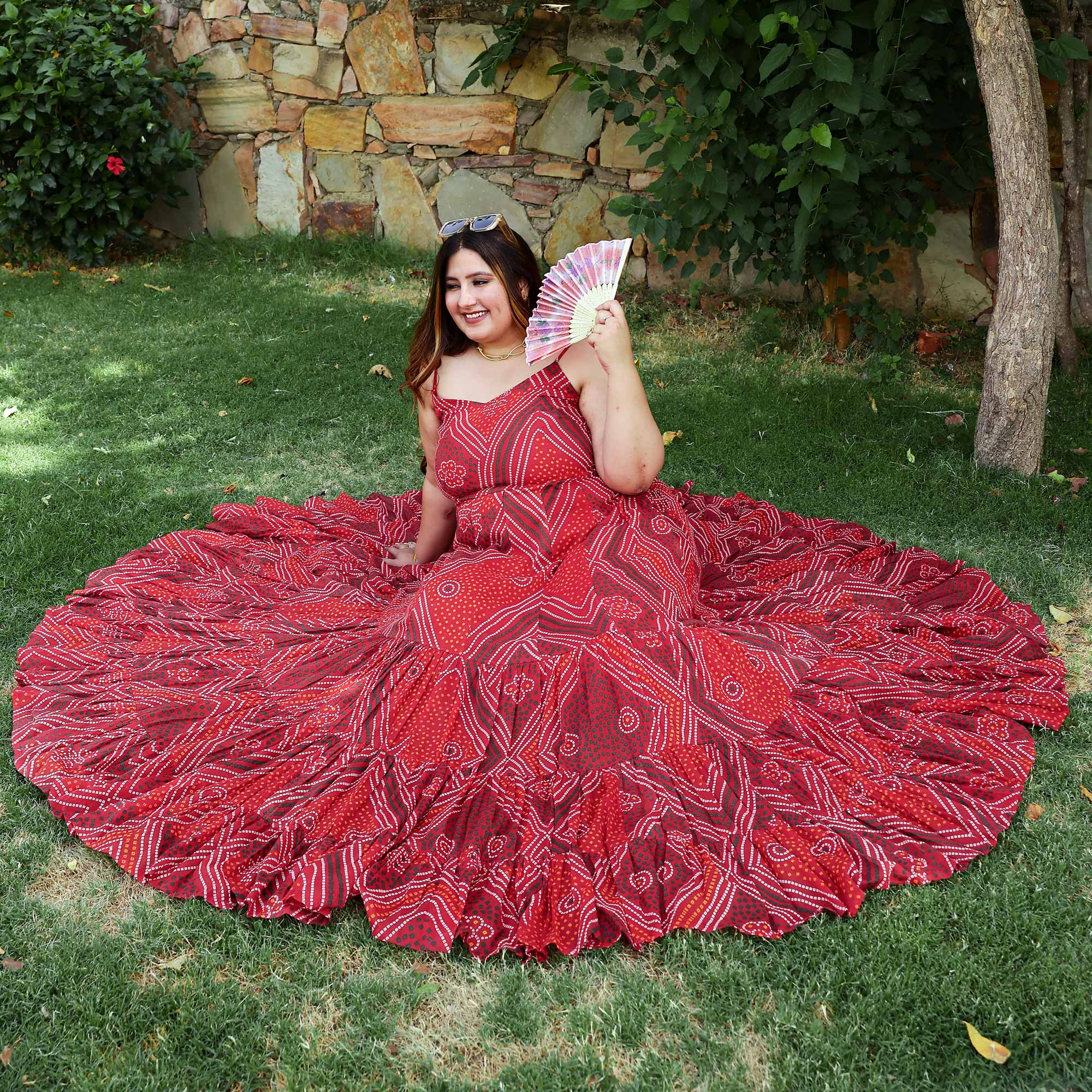 Scarlet Swril Bandhani Tiered Dress
