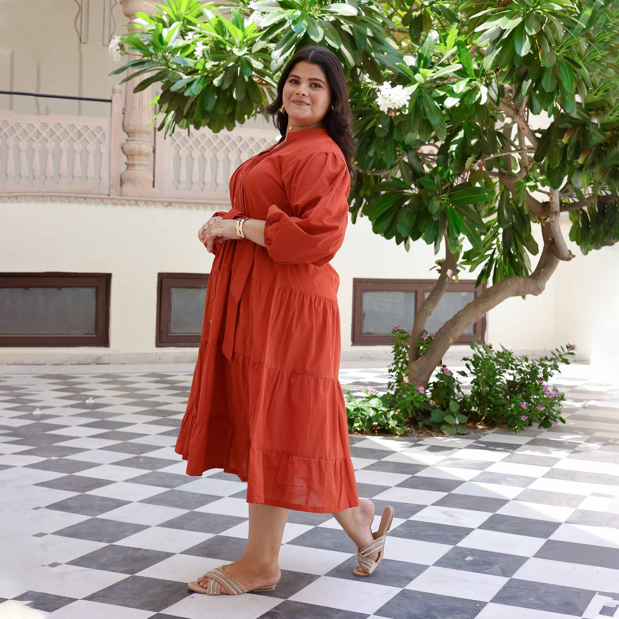 Burnt Amburn Cotton Dress