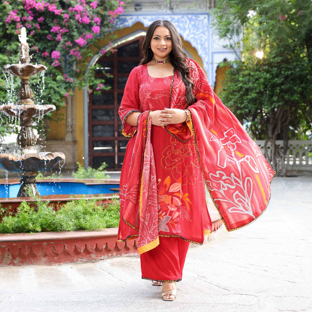 Seraphina Red Muslin Suit Set