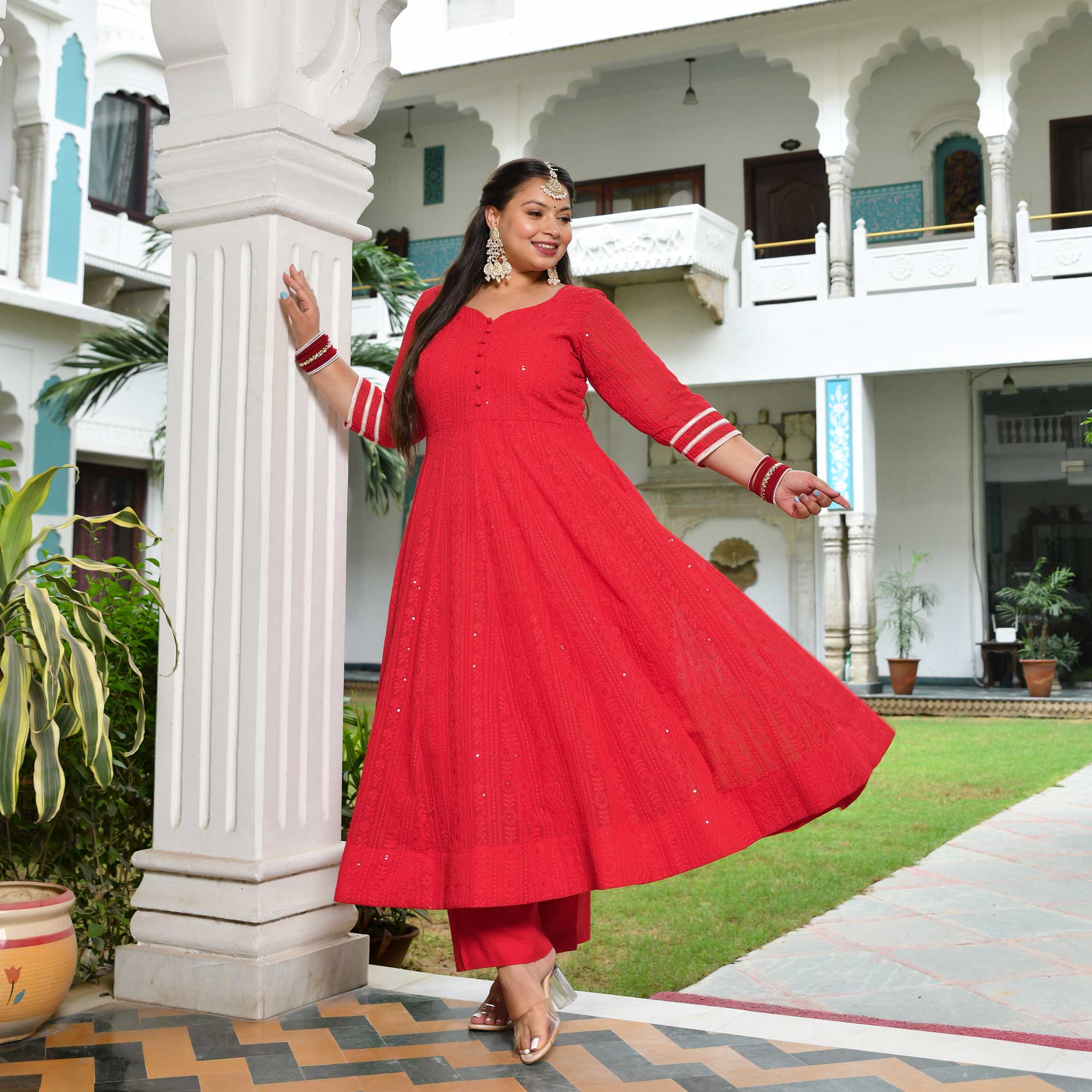 Shop Red Georgette Embroidered Anarkali Kurti Party Wear Online at Best  Price | Cbazaar