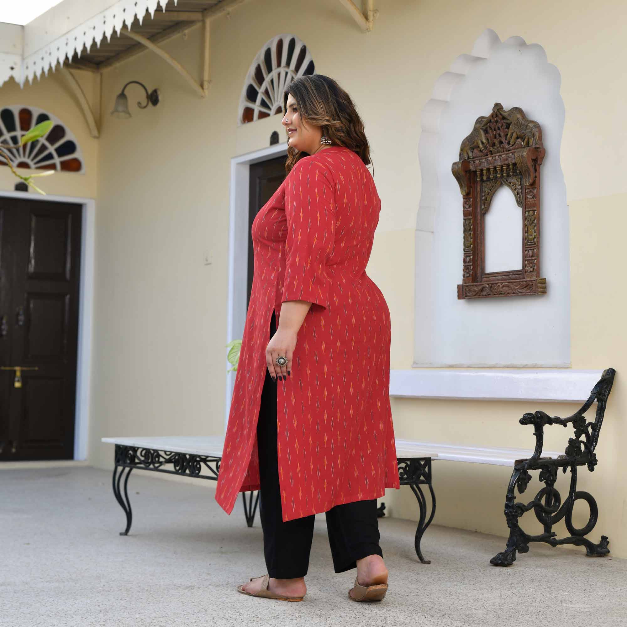 Shree- Red Ikat Handwoven Organic Cotton Kurta