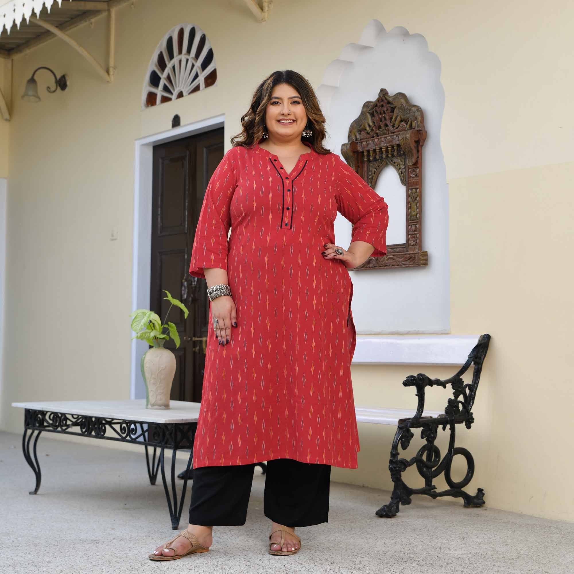 Shree- Red Ikat Handwoven Organic Cotton Kurta