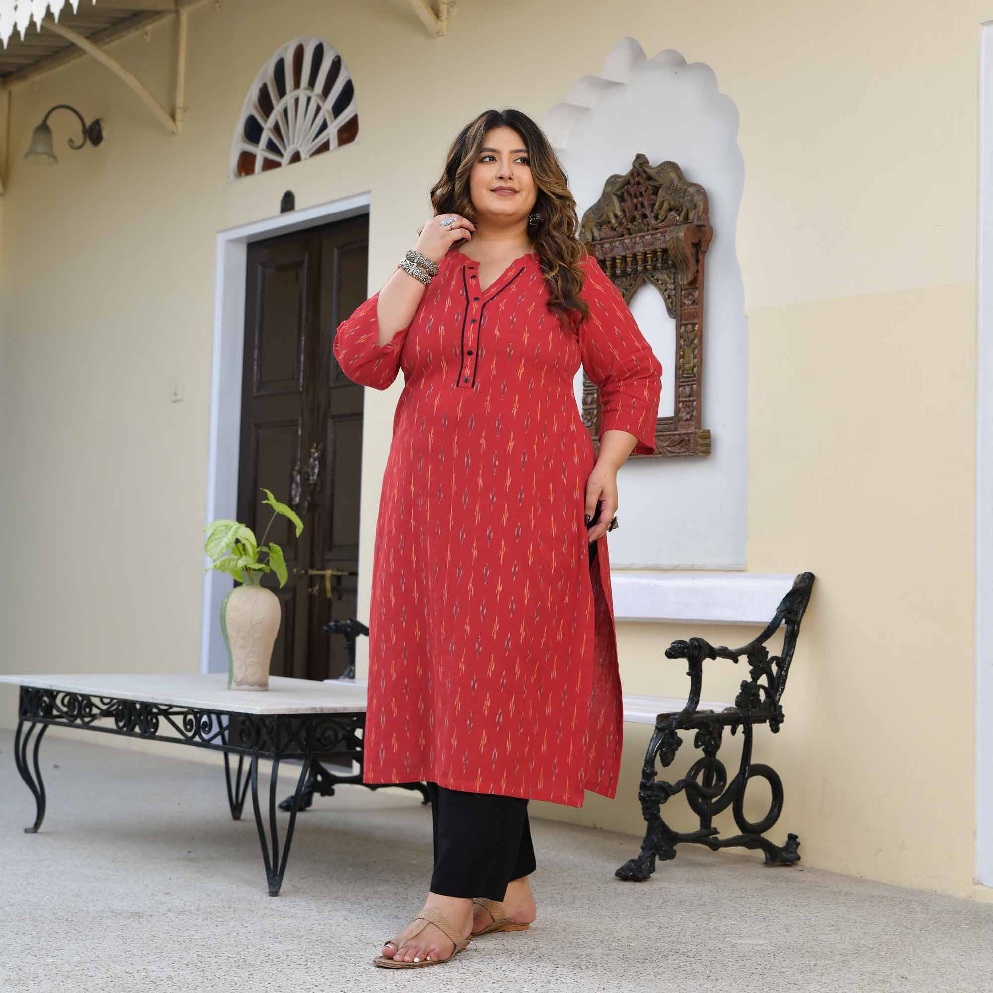 Shree- Red Ikat Handwoven Organic Cotton Kurta