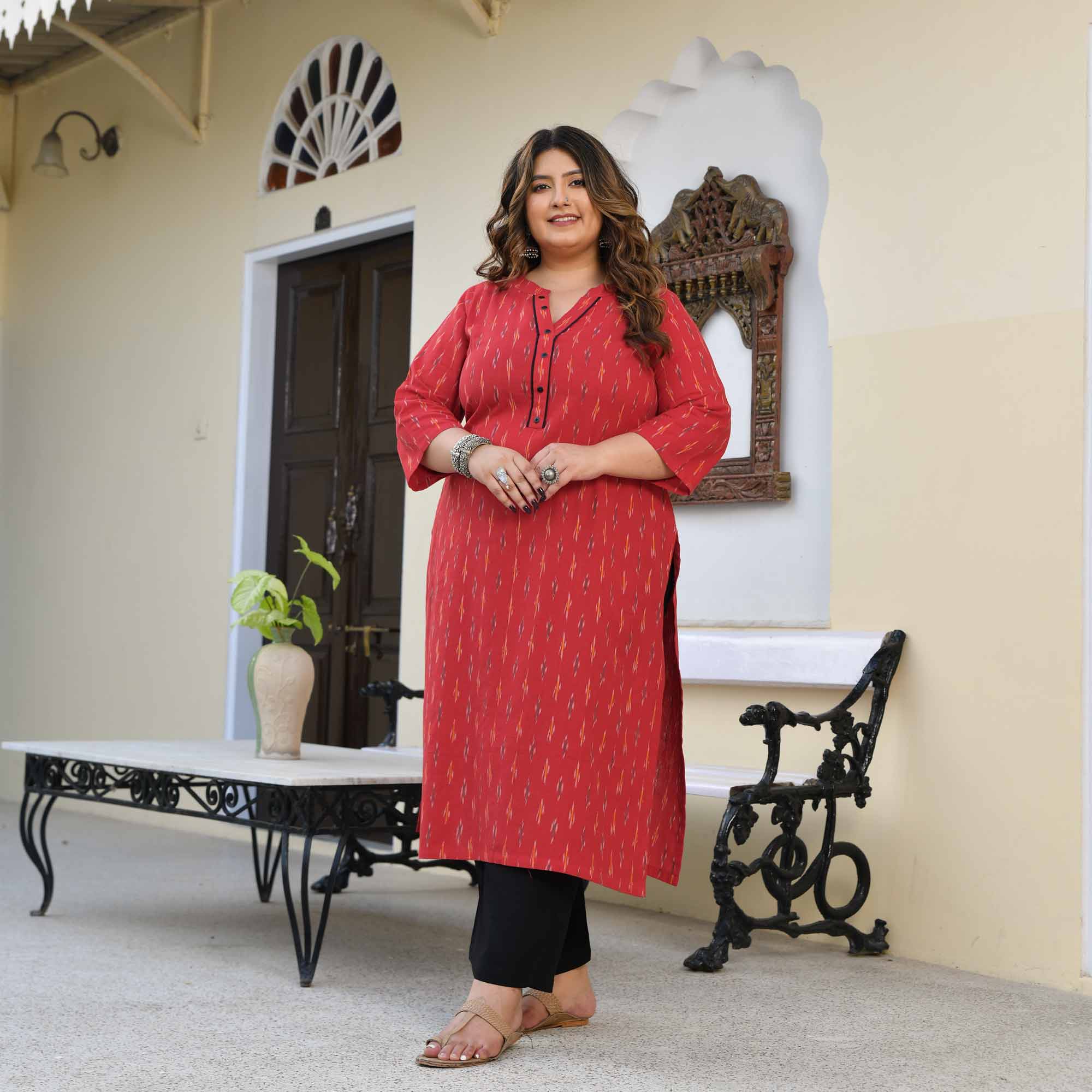 Shree- Red Ikat Handwoven Organic Cotton Kurta