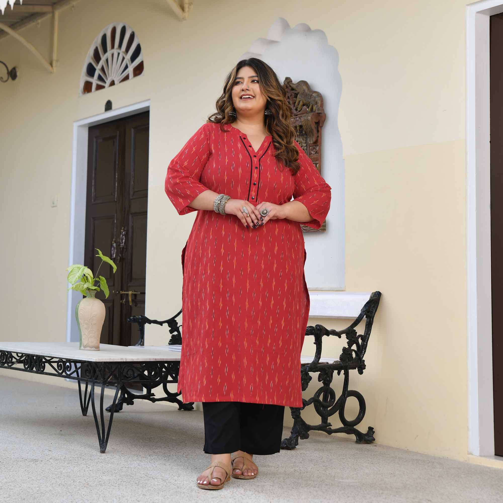 Shree- Red Ikat Handwoven Organic Cotton Kurta